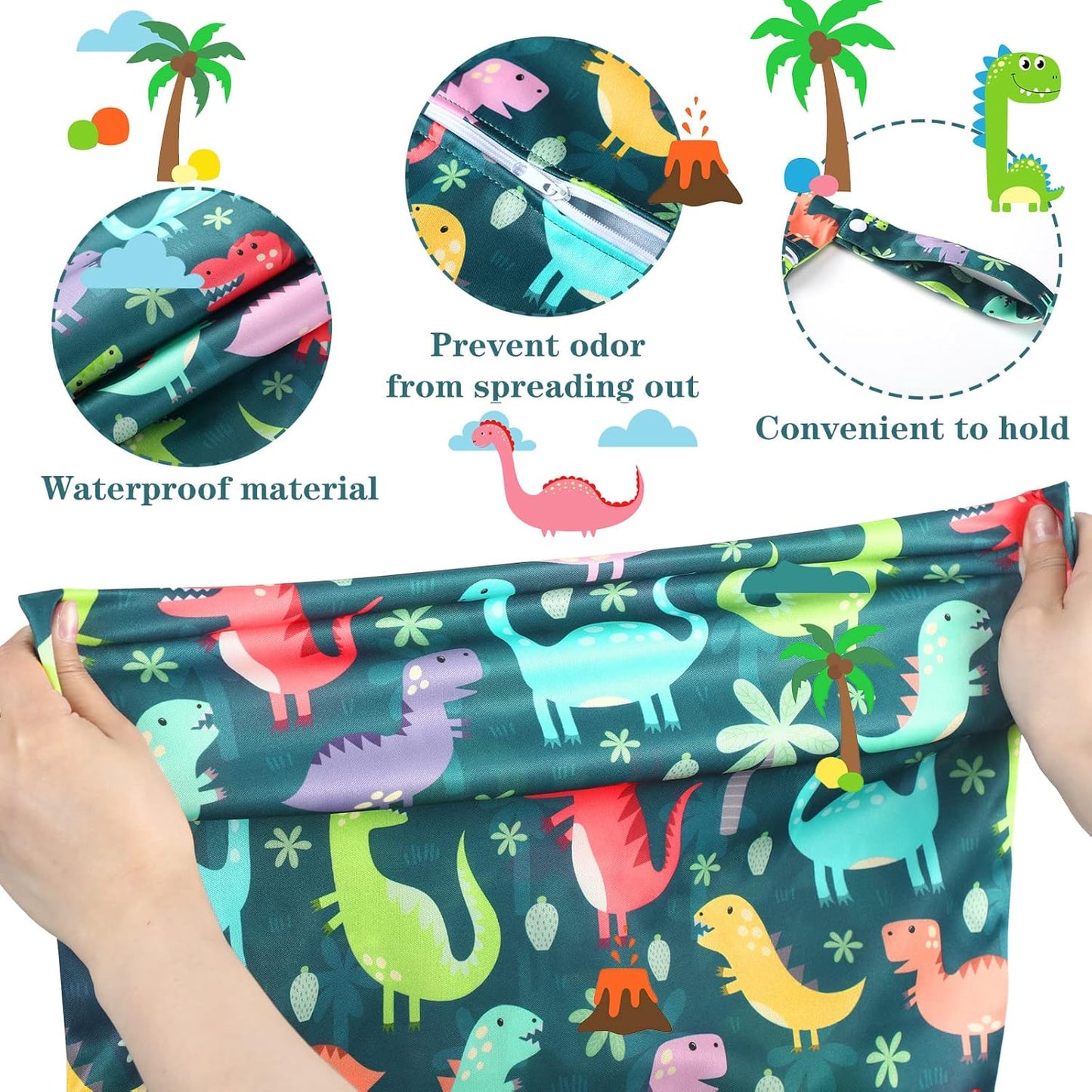 Shappy 2 Pcs Large Travel Laundry Bag Washable Waterproof Wet Dry Large Dirty Clothes Bag Bathing Workout(Dinosaur Style)