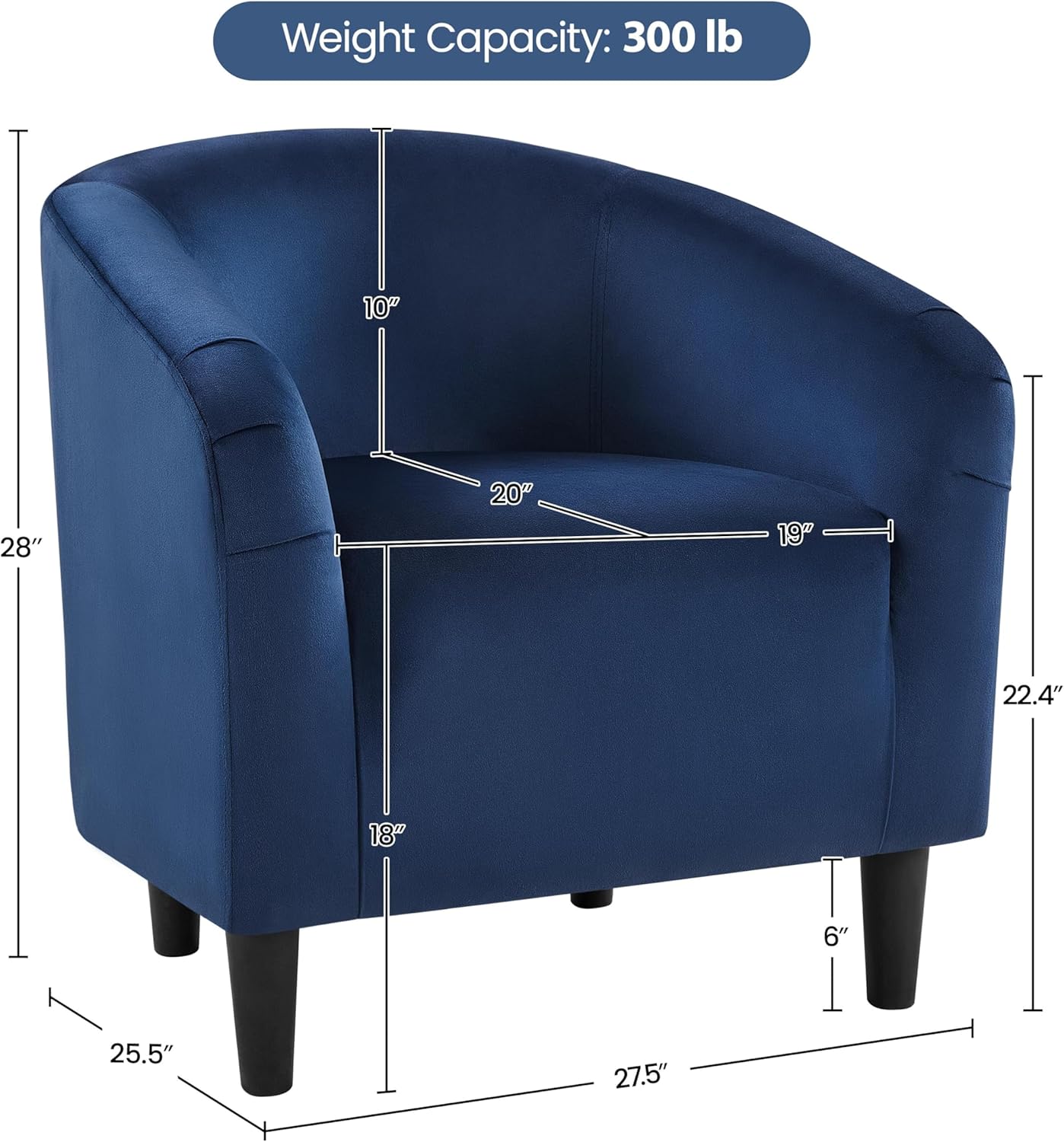 Yaheetech Velvet Club Chair, Modern Tufted Accent Chair with Armrest, Upholstered Barrel Chair with Solid Legs for Living Room/Bedroom/Study/Waiting Room, Navy Blue
