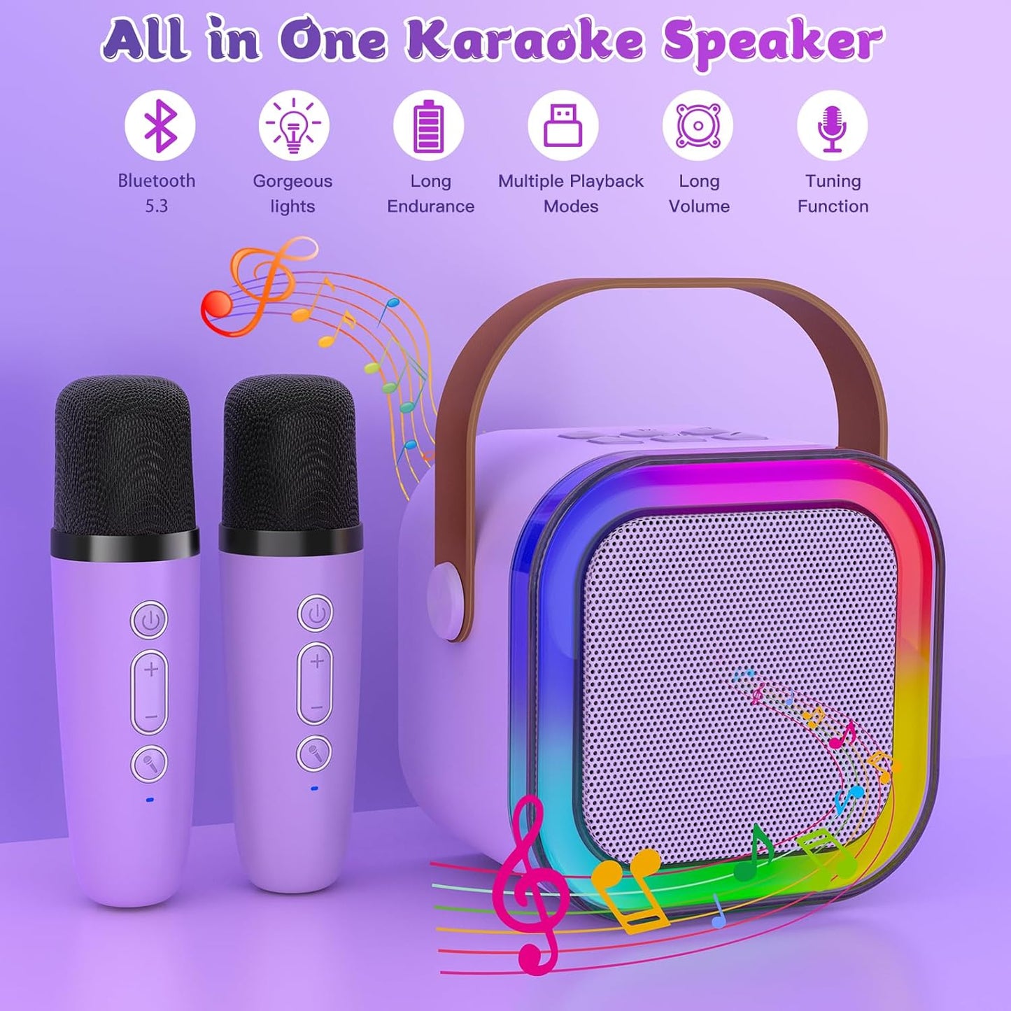 Mini Karaoke Machine for Kids, Haomuren Portable Speaker with 2 Wireless Microphones, Christmas Birthday Gifts Girl Singing Karaoke Machine for 3-12+ Year Old, 2025 Karaoke Gifts for Girls (Purple)
