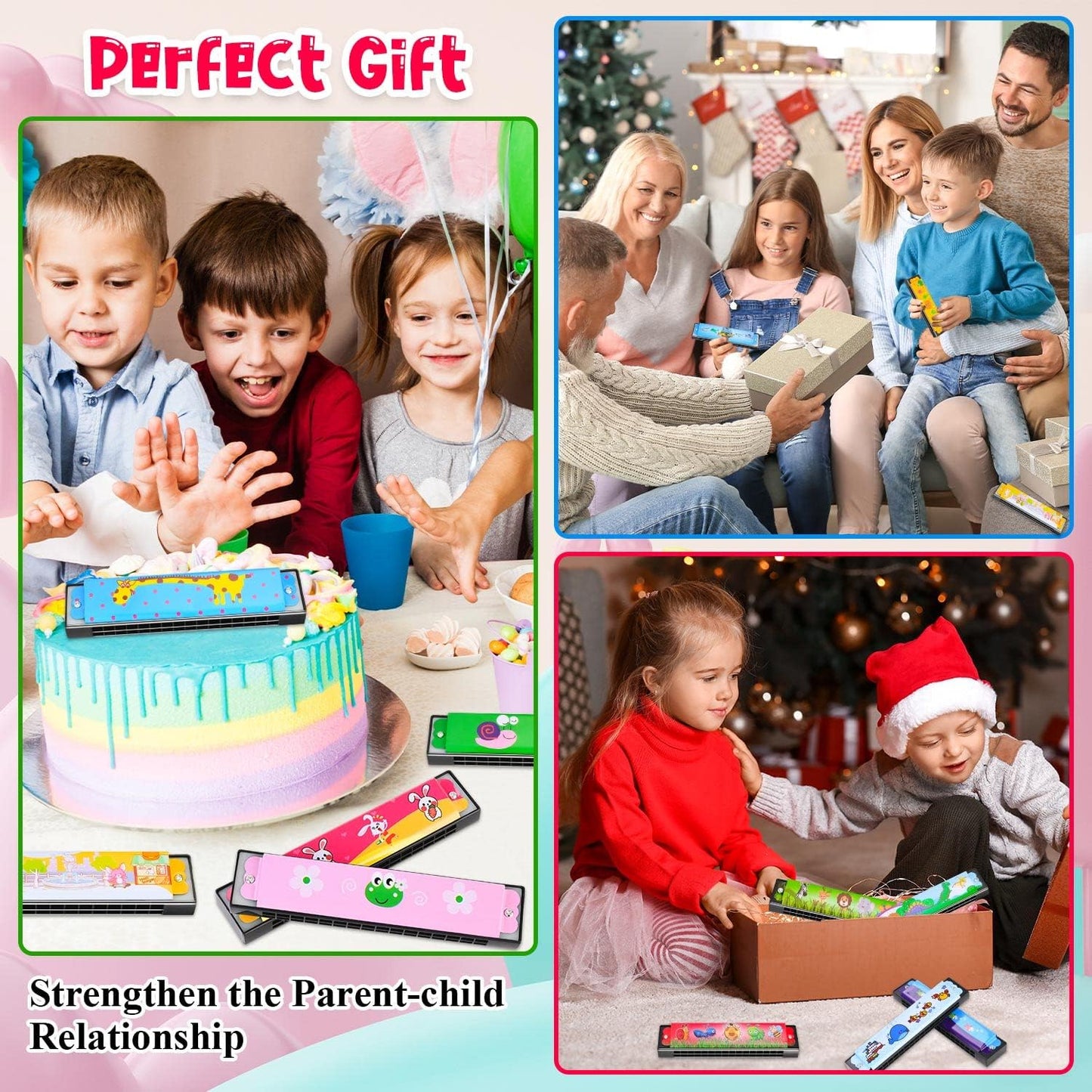 12 Styles Harmonica for Kids, Lightweight Harmonicas with Double Row of 16 Holes, Harmonica for Toddler, Kids, Adult Beginners' Musical Instrument Toy Gift (Over 3 Years Old)