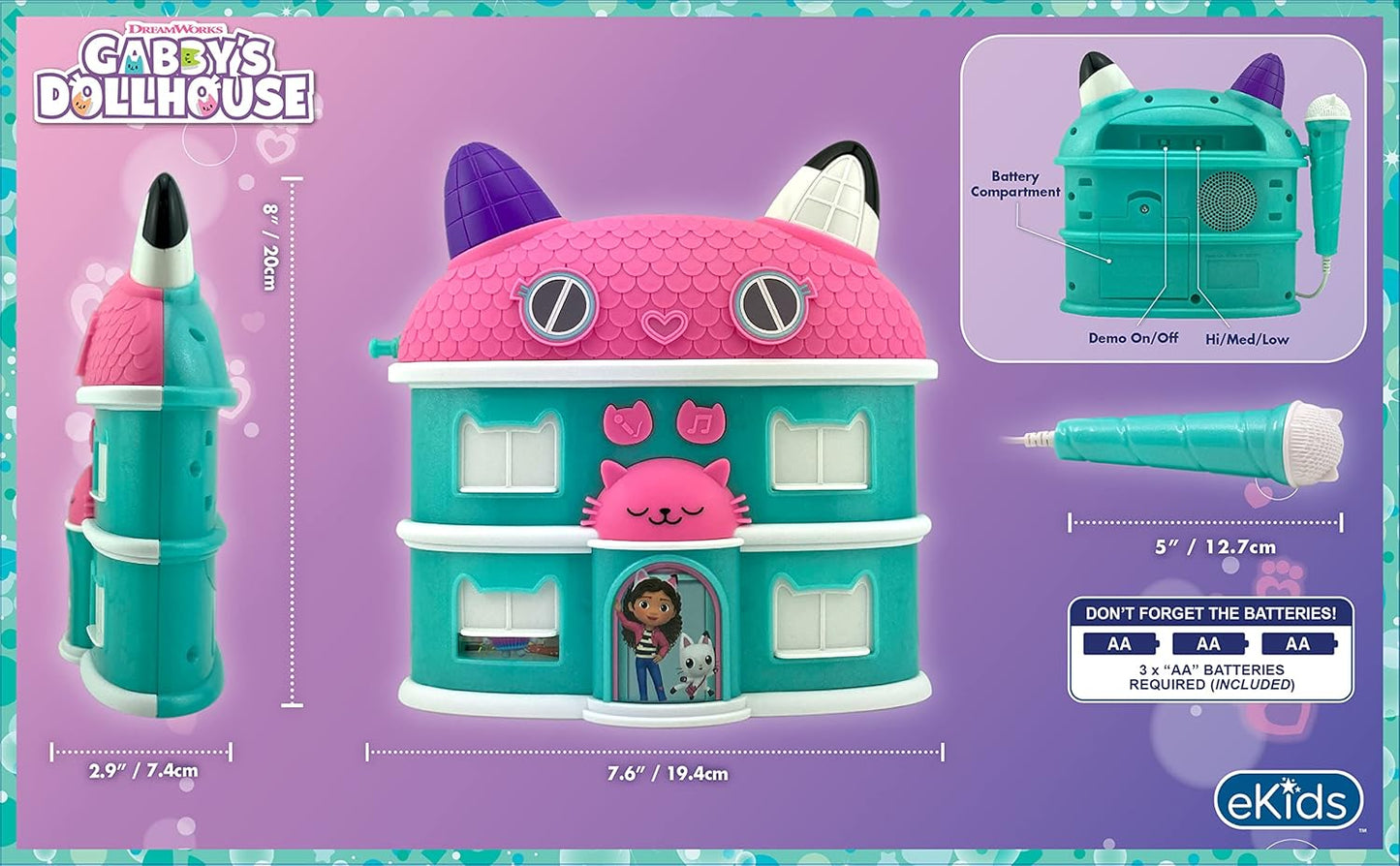 eKids Sing Along Boom Box Speaker with Microphone, Kids Karaoke Machine with Built in Music (Gabby)