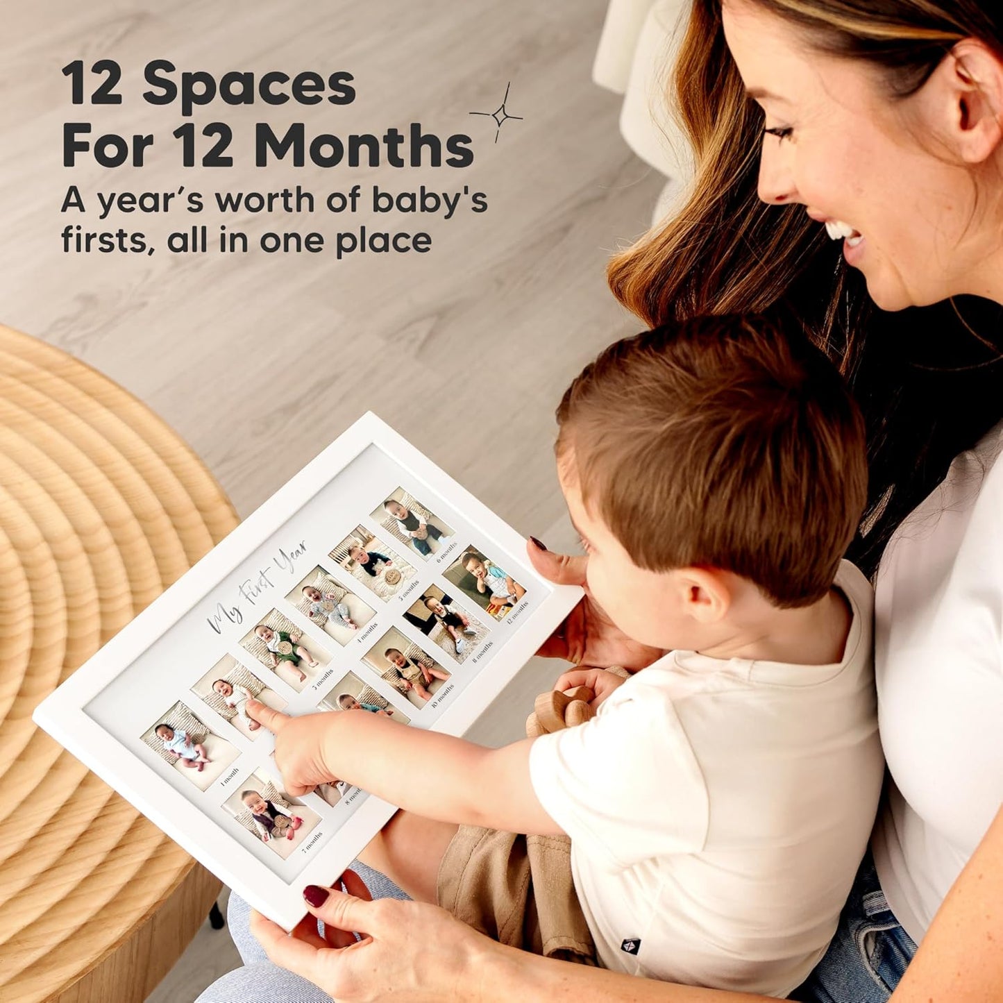 My First Year Photo Frame,12 Months Baby Picture Frame for Newborn Girl,Boy-Baby Shower Gifts Keepsakes,Monthly Baby's One Year Birthday Milestone,1st Nursery Photo Collage Display Board(Alpine White)