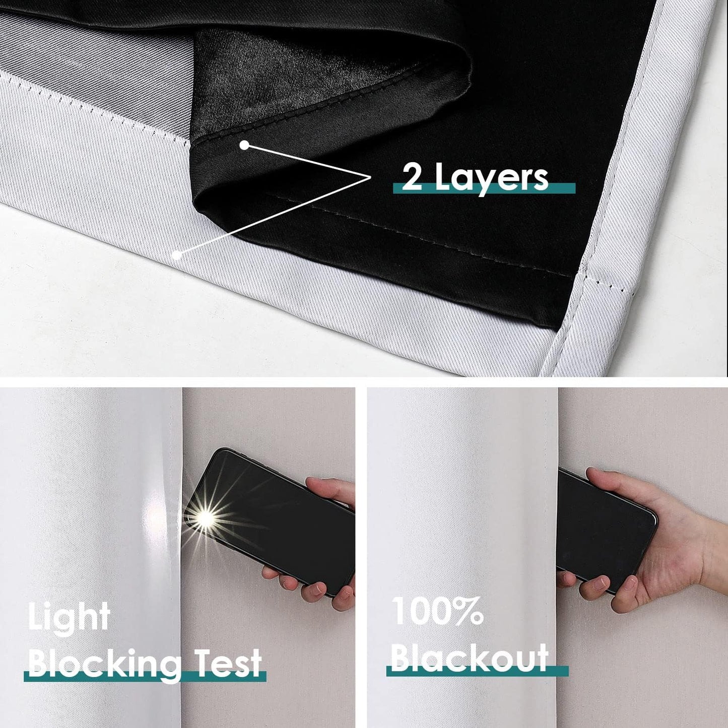 ChrisDowa 100% Blackout Curtains for Bedroom with Black Liner, 2 Thick Layers Total Blackout Thermal Insulated Grommet Window Curtains 2 Panels Set (Greyish White, 52 x 72 Inch)