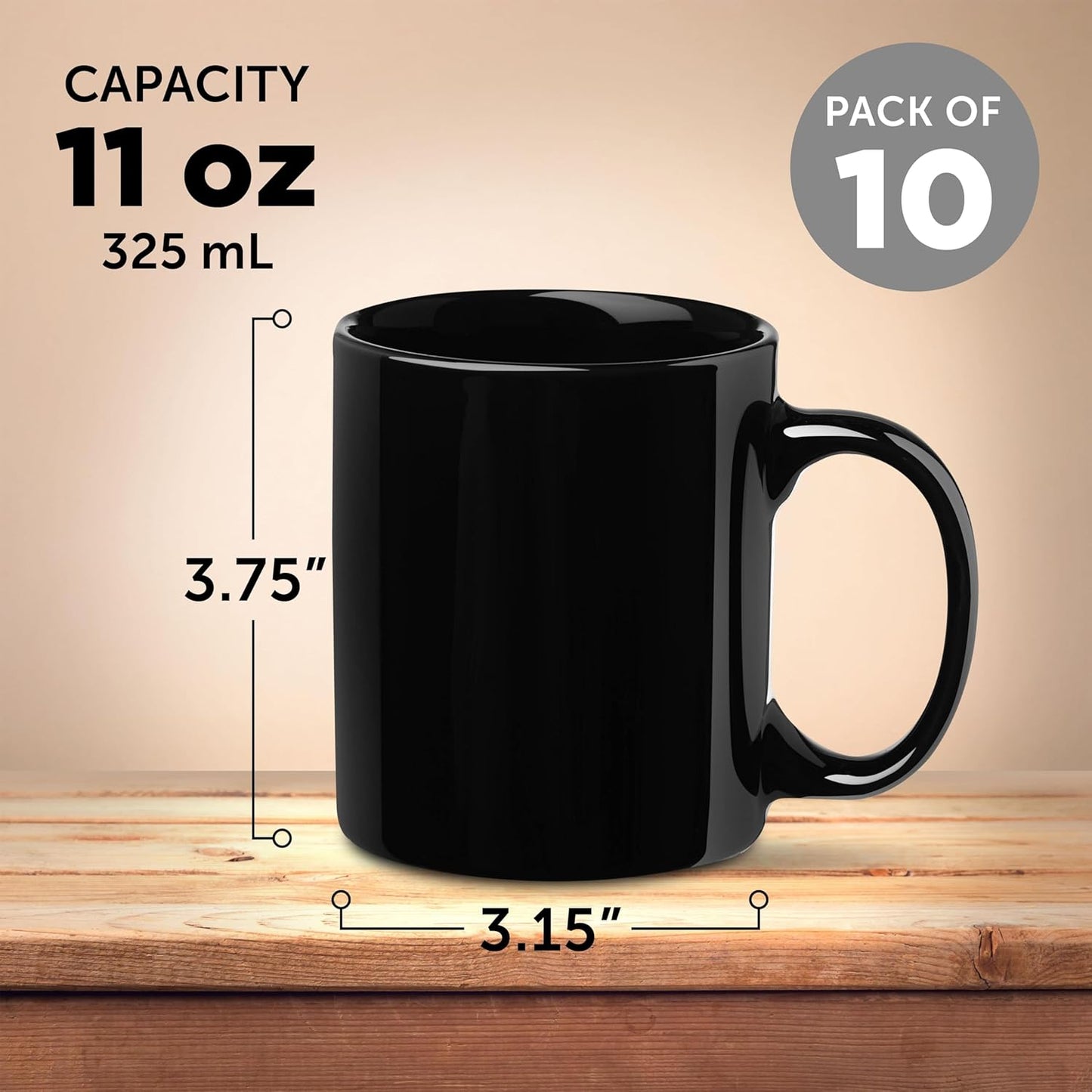 DISCOUNT PROMOS Ceramic Mugs – 11 oz. Set of 10, Personalized Bulk Pack, Perfect for Hot or Iced Drinks, Gaming – Black