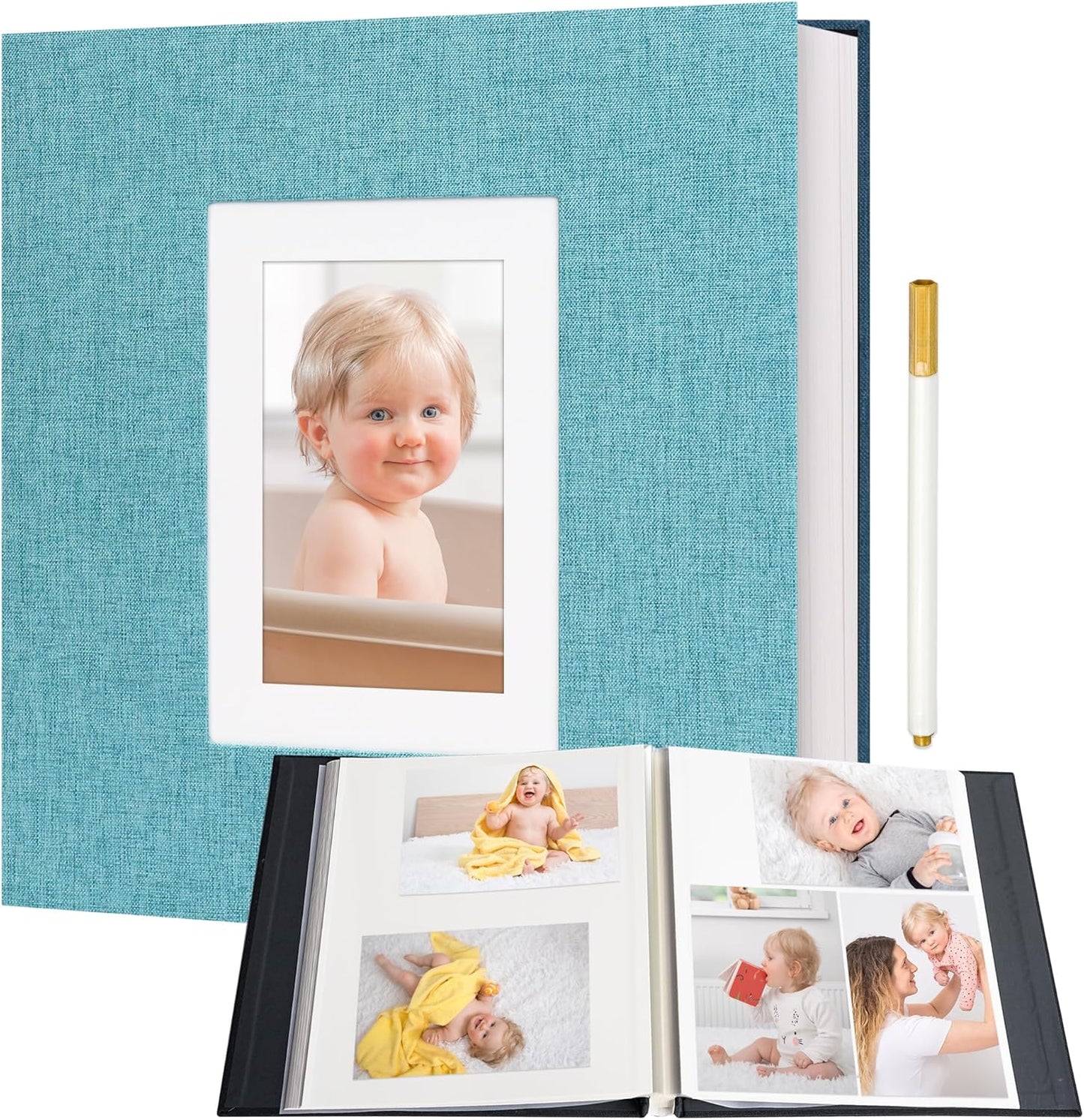 Vienrose Photo Album Self Adhesive for 2x3 4x6 5x7 8x10 Pictures DIY Scrapbook 40 Blank Pages Linen Cover Memory Book for Wedding, Baby Growth, Travel, Skyblue