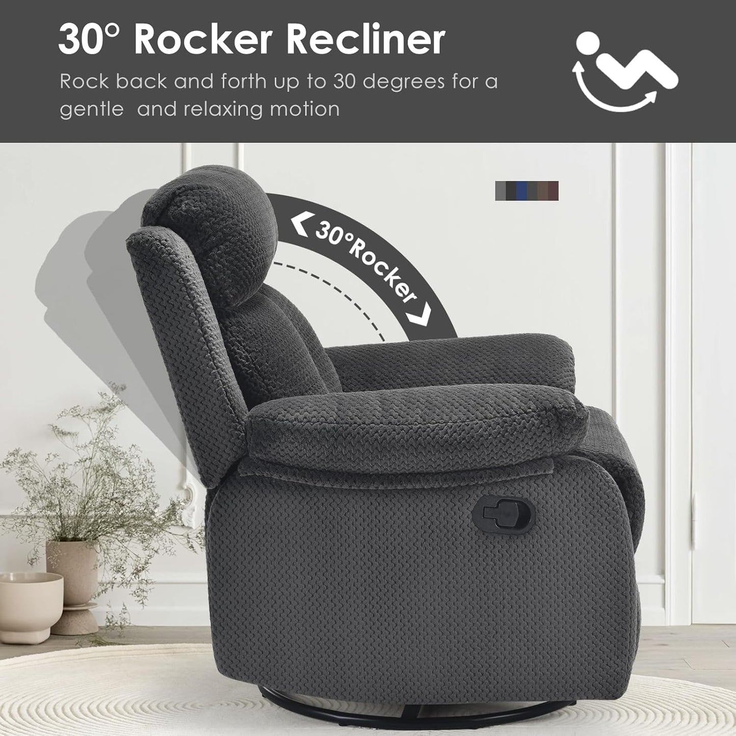 Small Rocker Swivel Recliner Chair for Adults Women for Small Spaces, Bedroom, Living Room