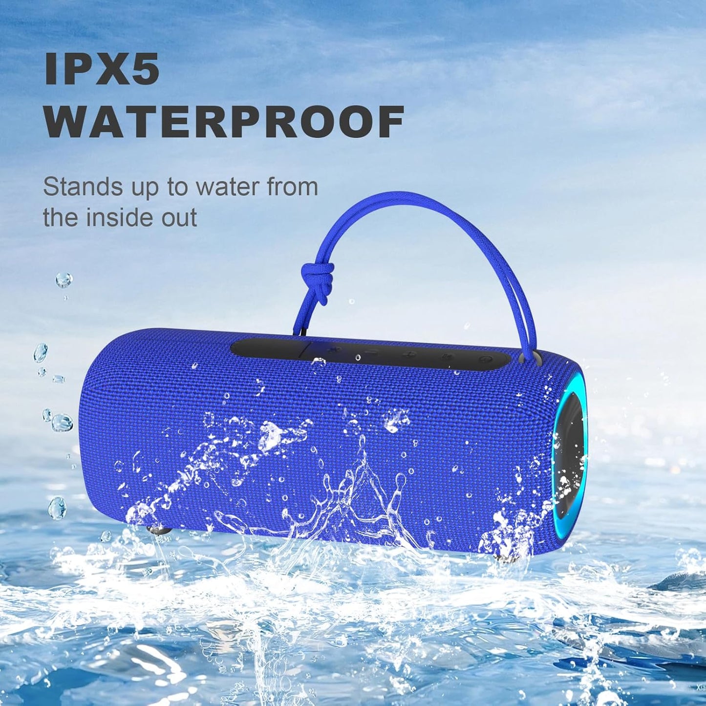 Bluetooth Speaker, Portable Wireless Clear Loud Stereo Sound IPX5 Waterproof with RGB Lights BT5.3 Long Playtime TWS Pairing,for Home Party Outdoor Beach,Great Gift Choice (Blue)