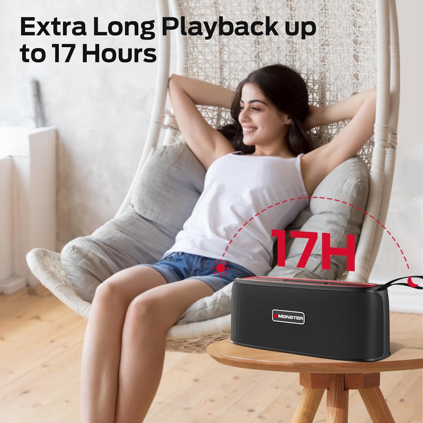 Monster Shock Portable Bluetooth Speaker, True Wireless Speaker, 30W Loud Stereo Sound, IPX6 Waterproof,17 Hours Playback, Bluetooth 5.4 TWS Pairing ，Outdoor Speakers with Handle