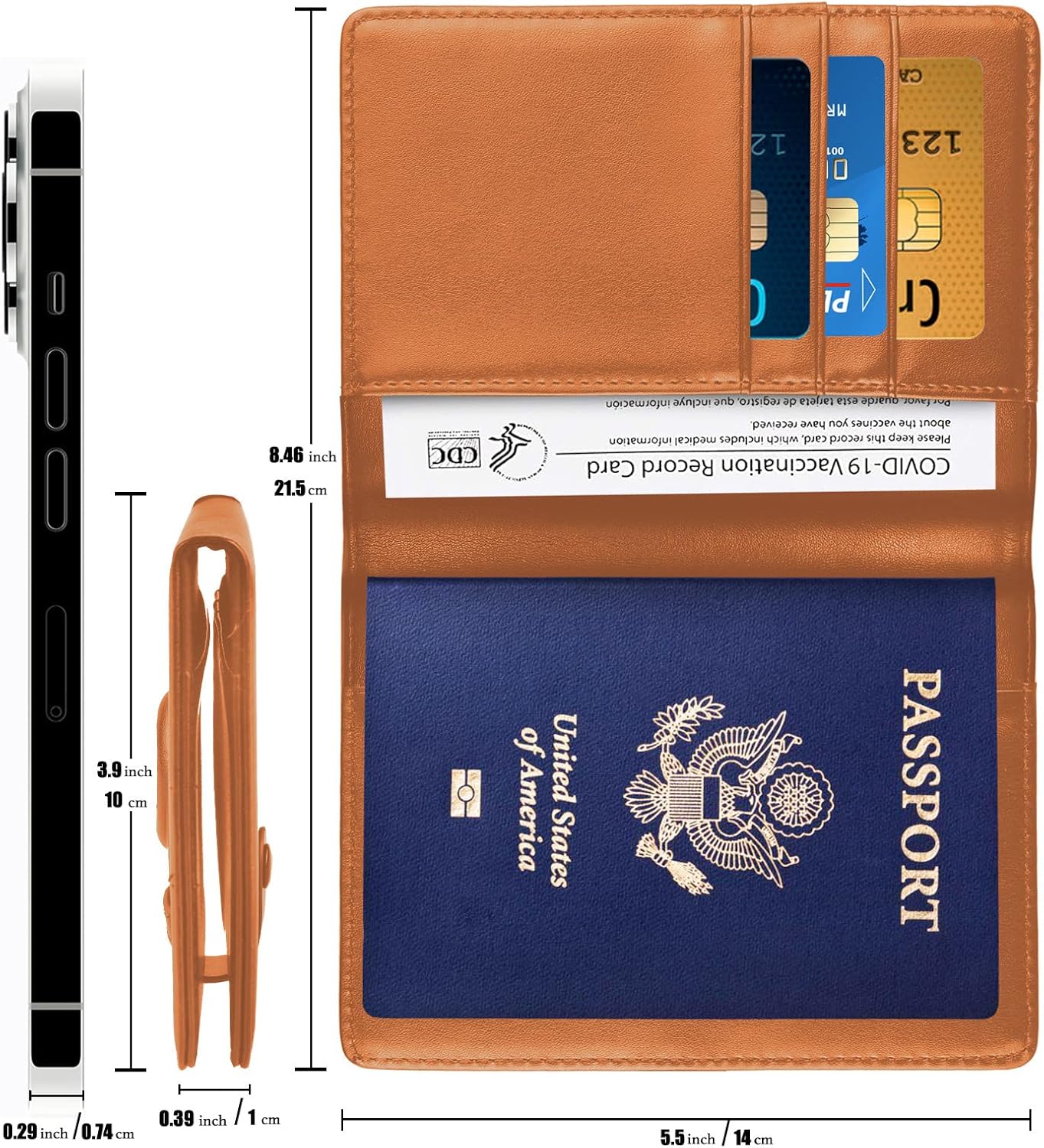 Passport Holder and Vaccine Card Holder Combo with Passport Cover Wallet Travel Passport Wallet Case for Men and Women (Brown)