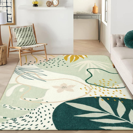 Lahome Green 10x14 Rug for Living Room, Large Washable Area Rug Non-Slip Ultra-Thin Stain Resistant Rug for Dining Room Table, Soft Botanical Print Indoor Rug for Bedroom Office (Green, 10'x14')