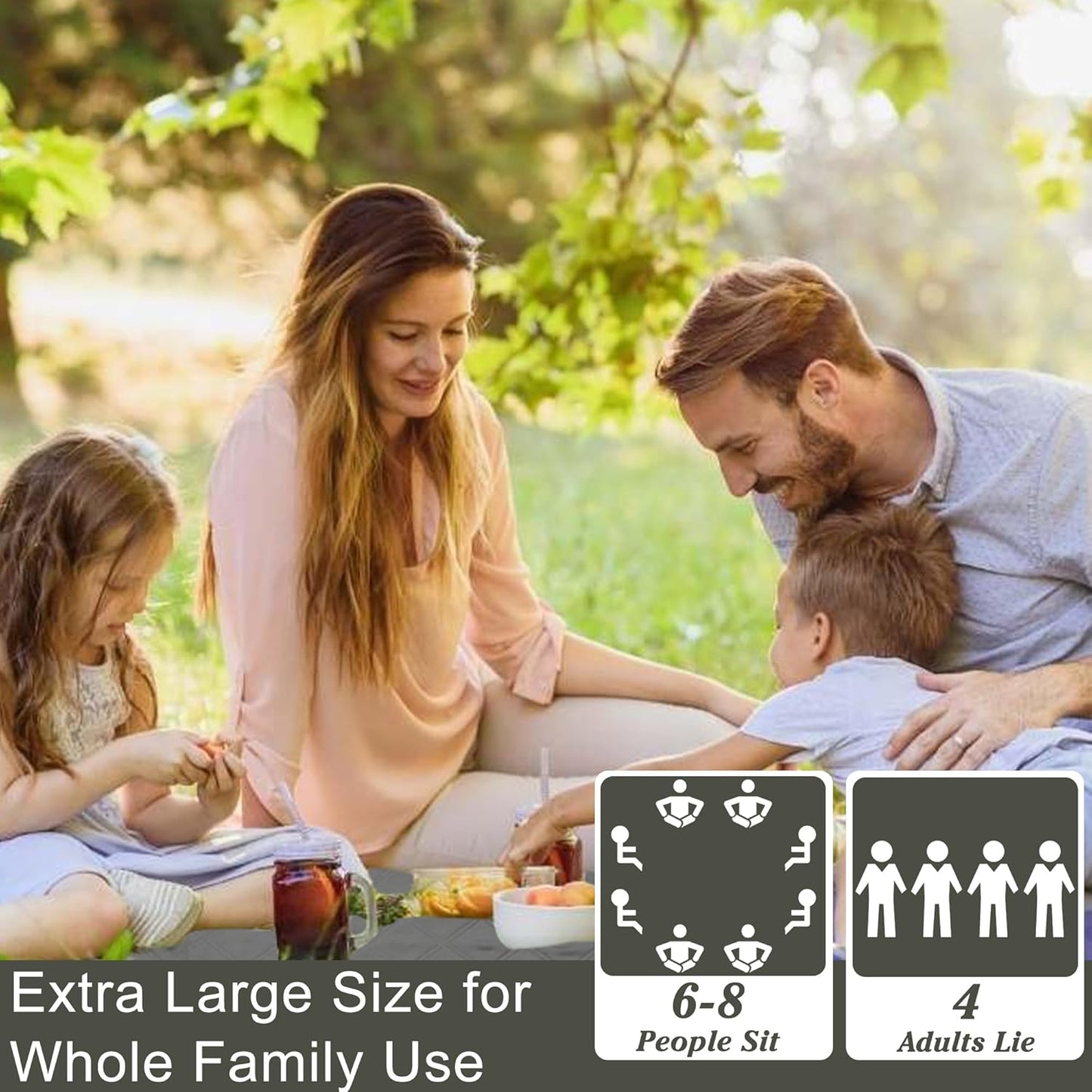 Waterproof Picnic Blanket 80 * 80 in Portable with Carry Strap for Beach Mat or Family Outdoor Camping Party, Park Blanket for Grass Park, Hiking, Travel