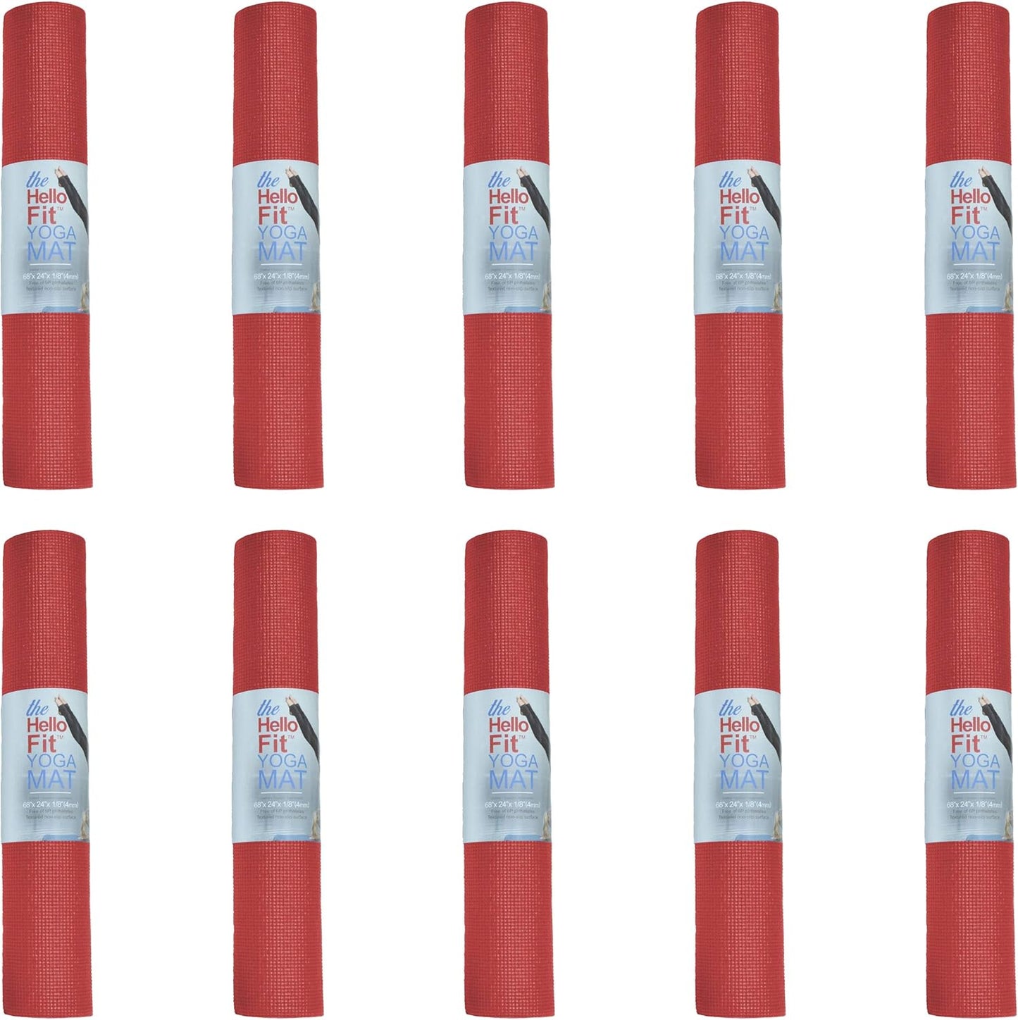 Hello Fit 10-Pack Yoga Mat, 68" x 24" Non Slip Exercise Mat, 4mm Thick Gym Mat for Fitness and Stretching, Bulk Non Toxic Yoga Mats for Schools and Studios