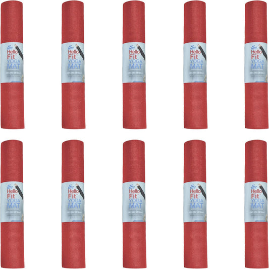 Hello Fit 10-Pack Yoga Mat, 68" x 24" Non Slip Exercise Mat, 4mm Thick Gym Mat for Fitness and Stretching, Bulk Non Toxic Yoga Mats for Schools and Studios