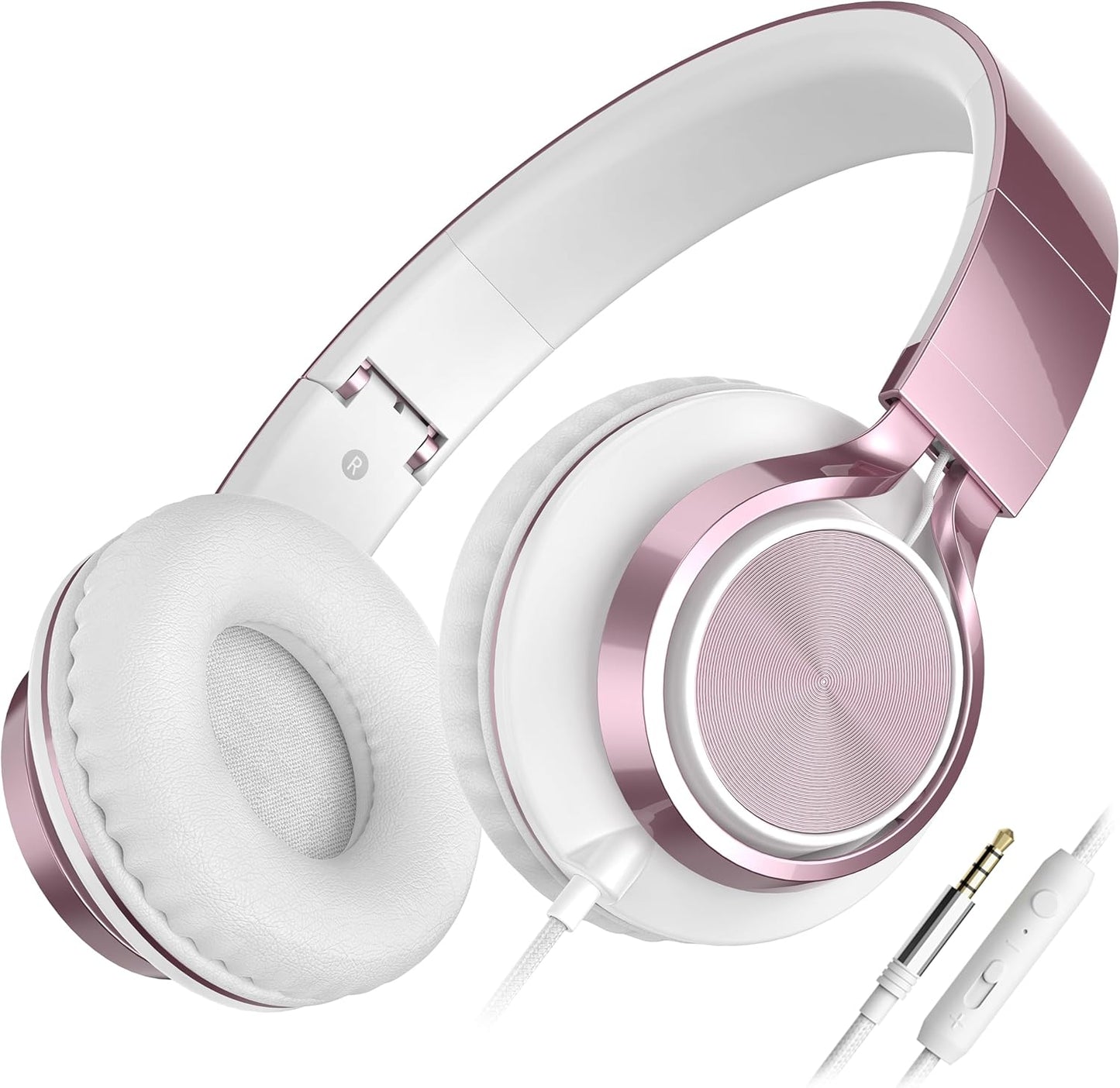 AILIHEN C8 Girls Headphones, On-Ear Headphones Wired with Microphone and Volume Control Foldable Corded Stereo 3.5mm Headset for Girls School Chromebook Laptop Computer PC Tablets Travel (Rose Gold)