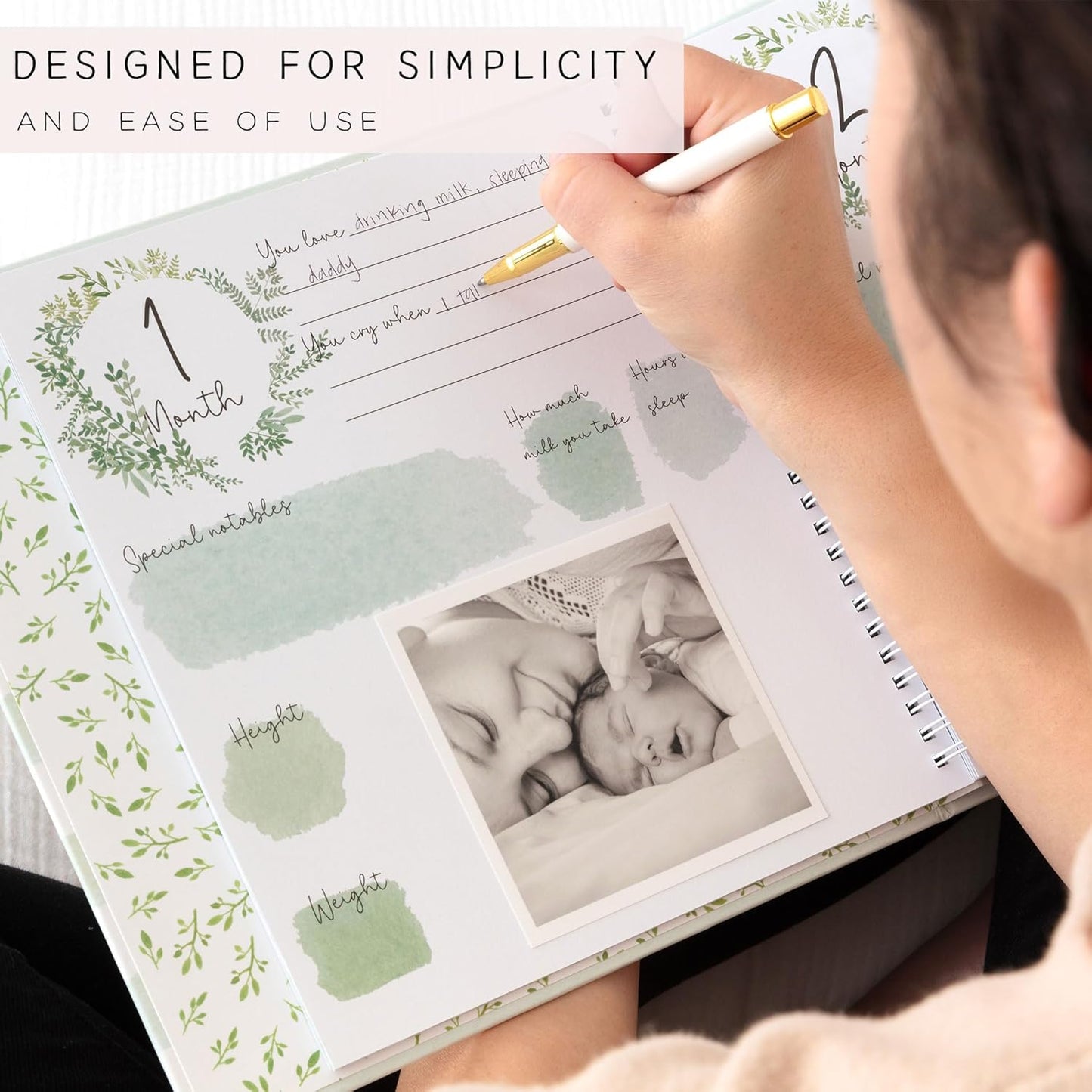 Baby Memory Book First 5 Years - Keepsake Monthly Milestone Journal for Boy or Girl - Pregnancy Gift for Baby Shower - Gender Neutral Record Book with Gift Box - Personalize Cover with Baby Photo