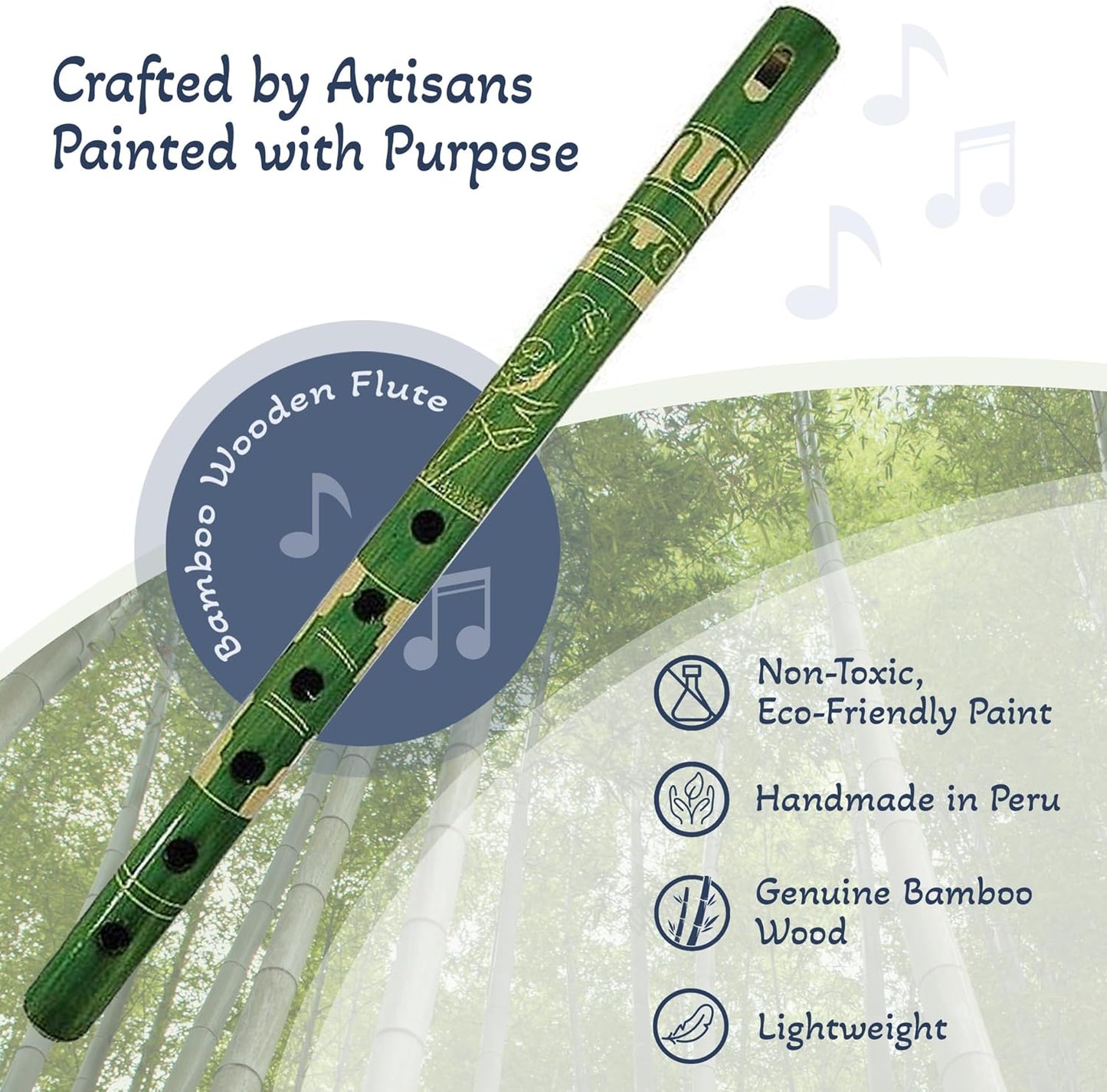 Mia Jewel Shop - Handmade Colored Bamboo Wooden Flute | Tribal Nature Pattern | Native Recorder for Beginners, Meditation & Music Lovers (Lime)