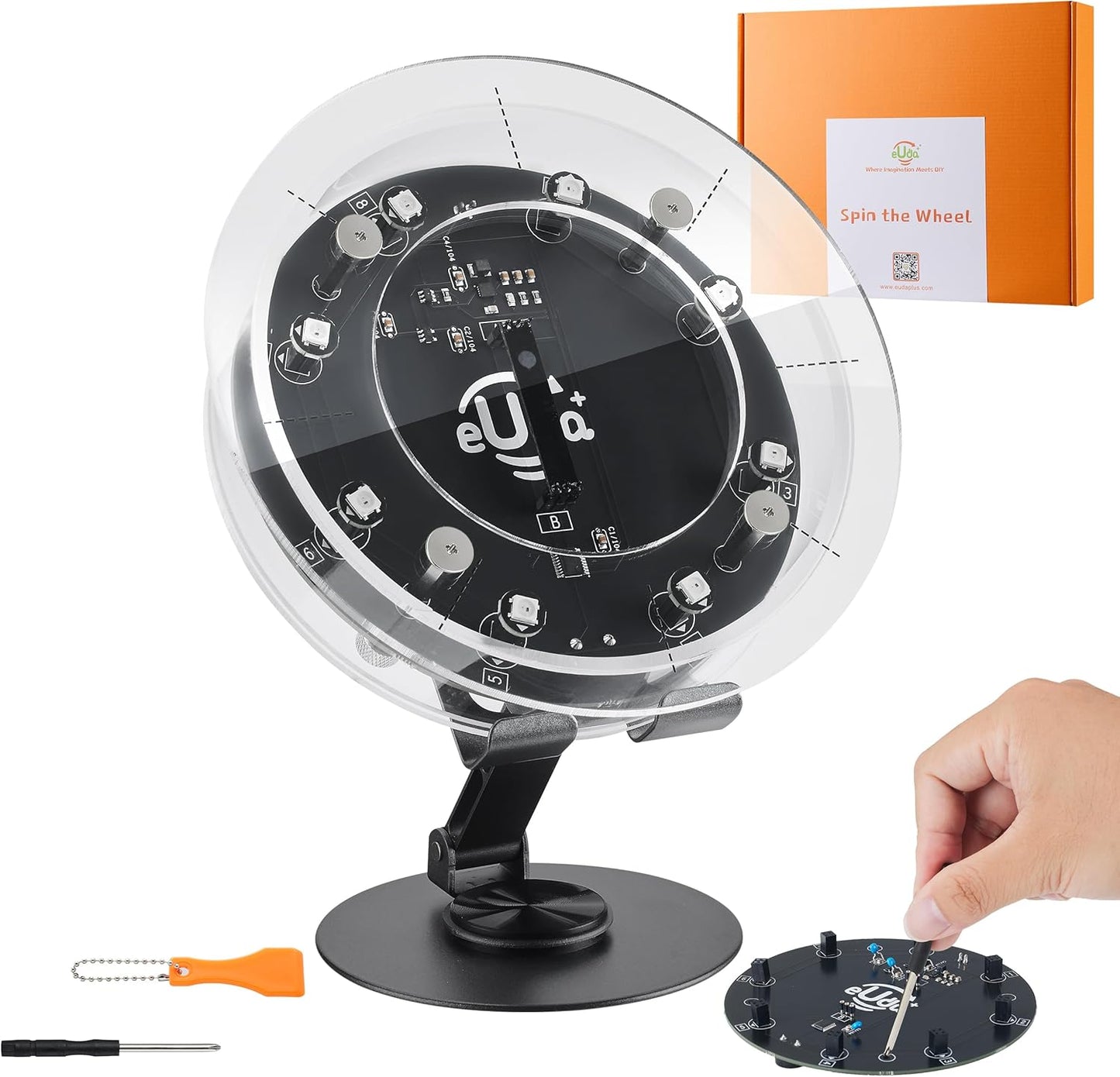 STEM DIY Toys Hand Assembly Electronic Spin The Wheel | Science Craft Kit for Kids Ages 8-9-10-11-12-13-14-15+ Years Old | Educational Gifts for Boys&Girls | Video Guide (Round-Transparent Clear)