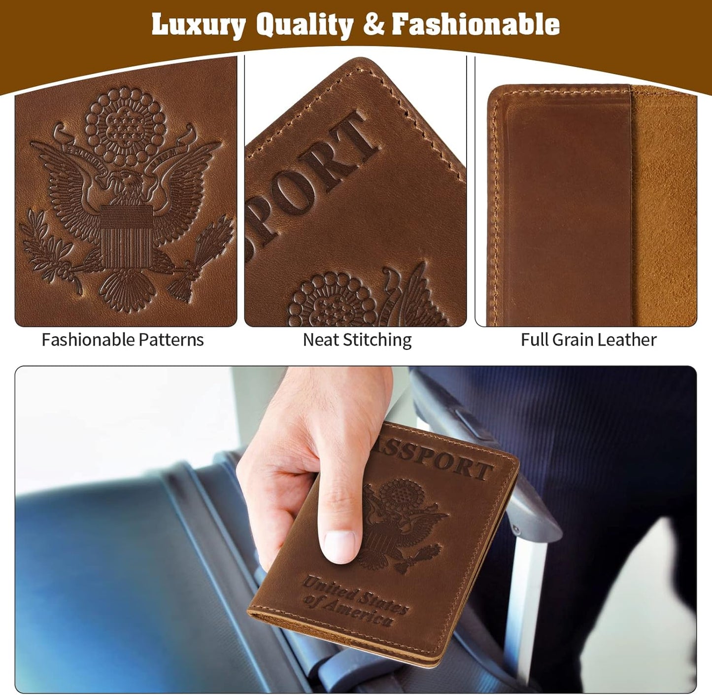 Jack&Chris Leather Passport Holder, Passport Travel Wallet Cover Case for Men Women, Leather Travel Documents Organizer Protector, JC105-Black