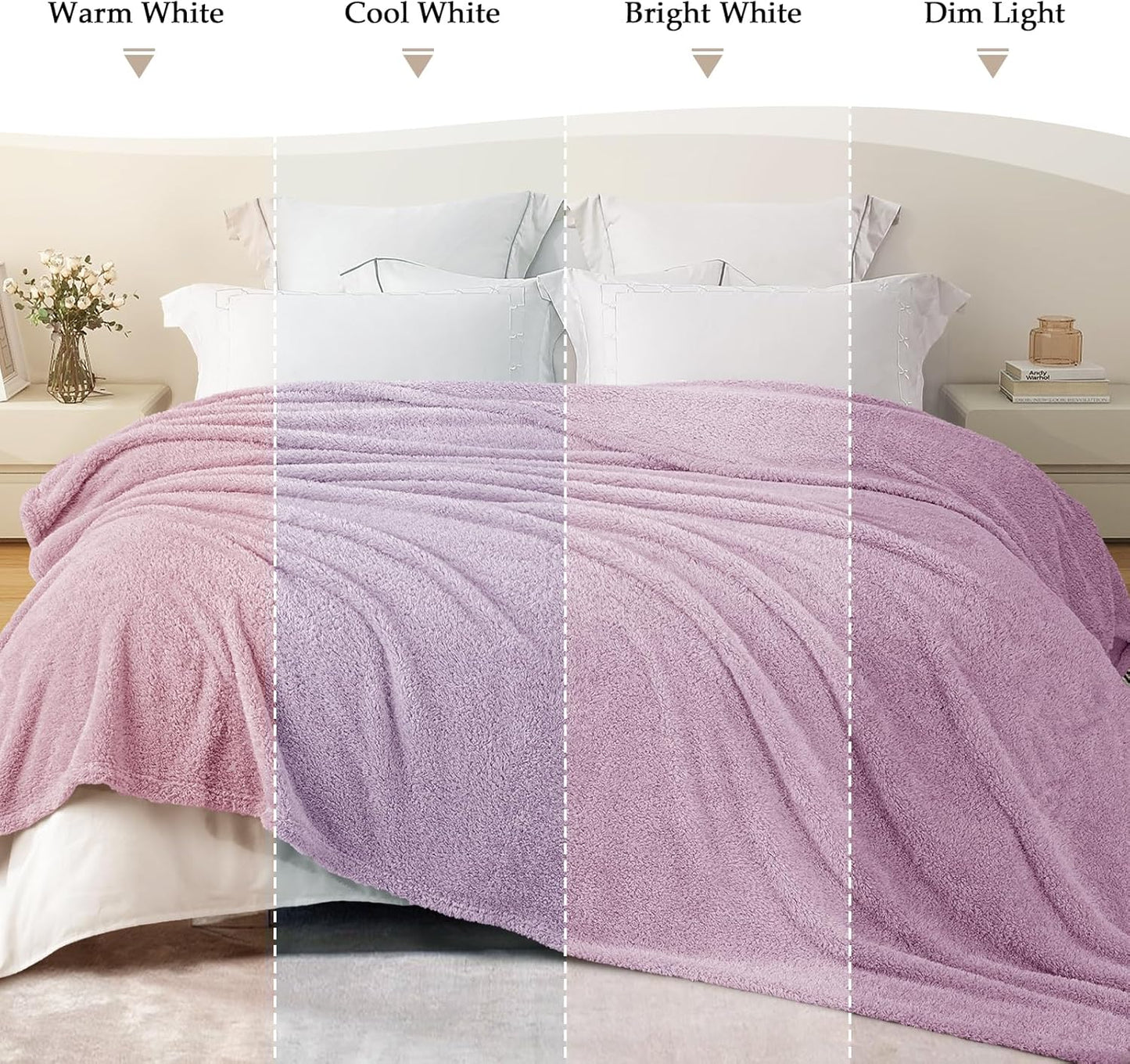 Exclusivo Mezcla Fleece Blanket for Couch, Soft and Cozy King Blankets for Women Men Girls Kids, Suitable for All Seasons, Light Purple, 90x104 Inches