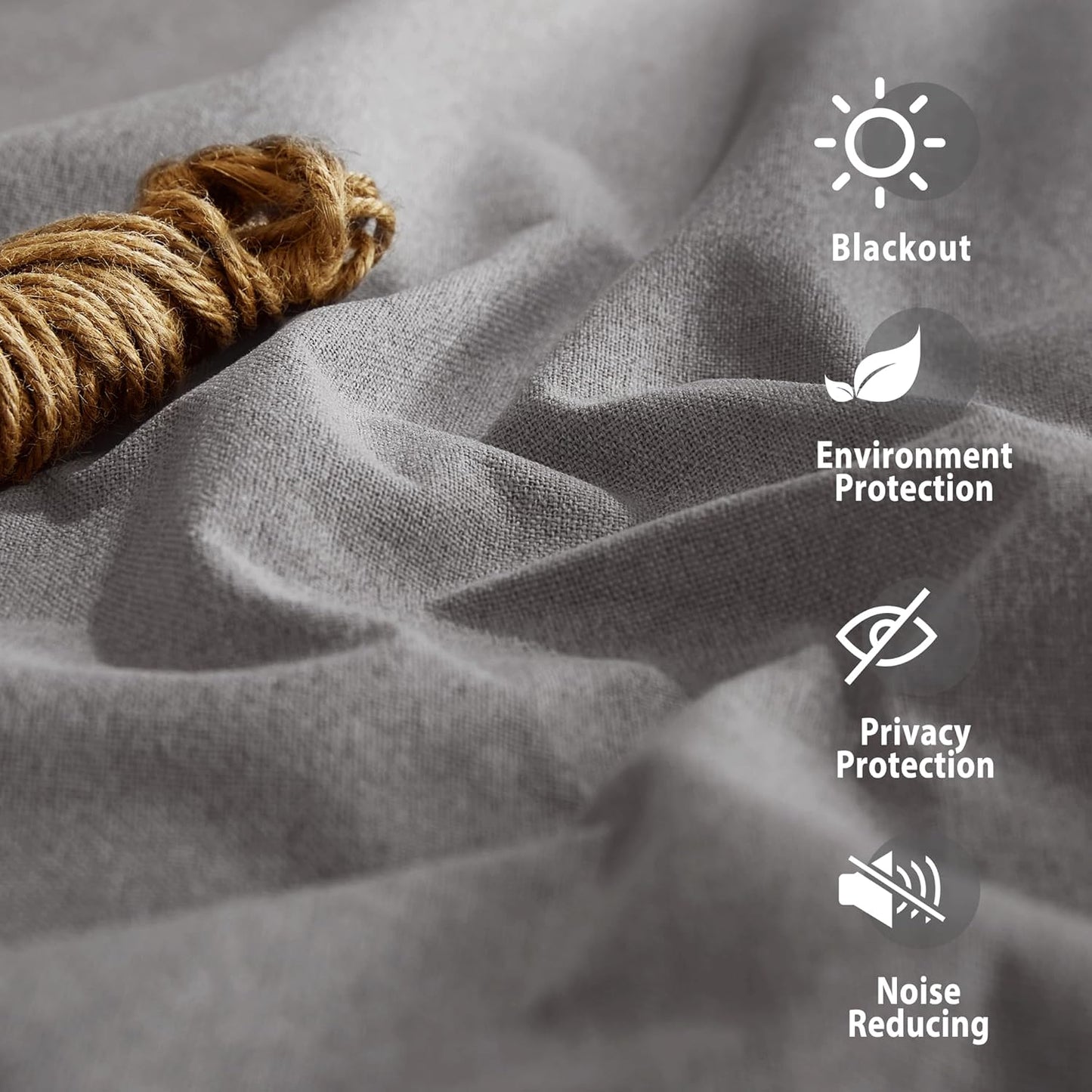 NICETOWN Grey Long Faux Linen Full Shade Panels, 52" Wide x 90" Long, Pair of Thermal Insulated & Energy Efficiency Blackout Curtains for Bedroom Windows, Lined Silky Performance Window Dressing