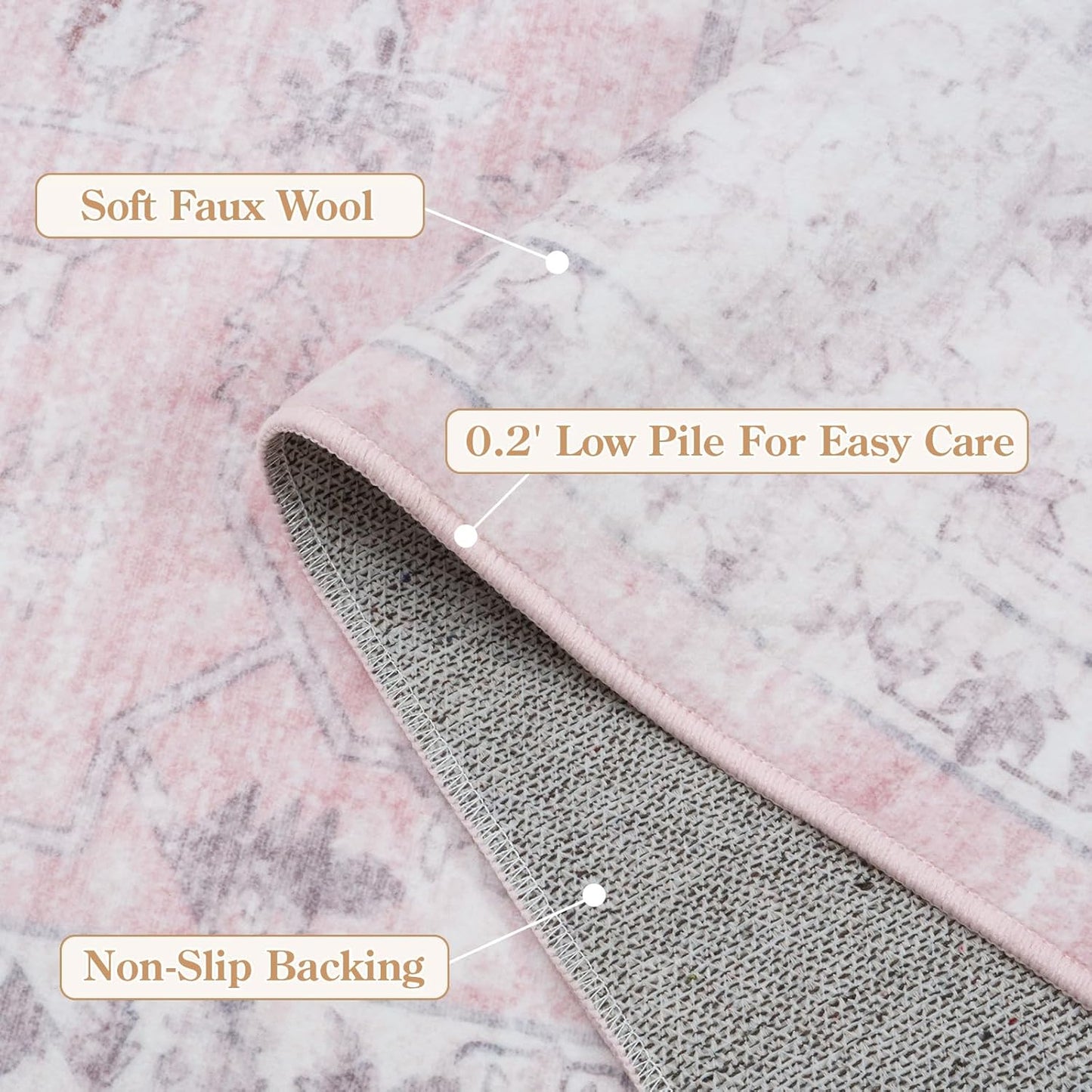 LIVEBOX Pink 6x9 Area Rug for Bedroom Girls, Boho Washable Rugs for Living Room Nursery, Non-Slip Indoor Soft Carpet Low-Pile Farmhouse Carpets for Dining Room Kids Playroom, Pink