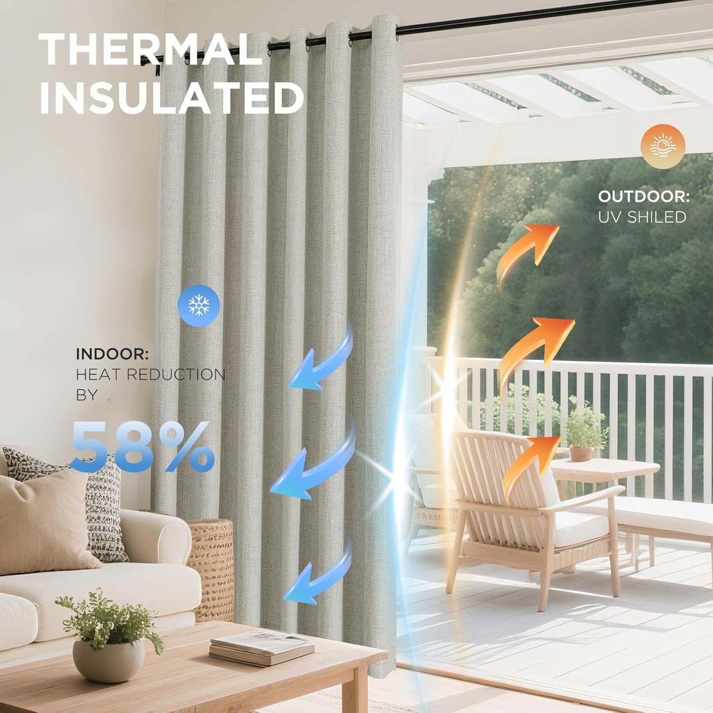 Joydeco Light Beige Total Blackout Room Divider Curtains, Extra Wide Sliding Door Drapes Living Room Curtains, 1 Panel 100W x 84L Inch Patio Door Drapes for Room Privacy