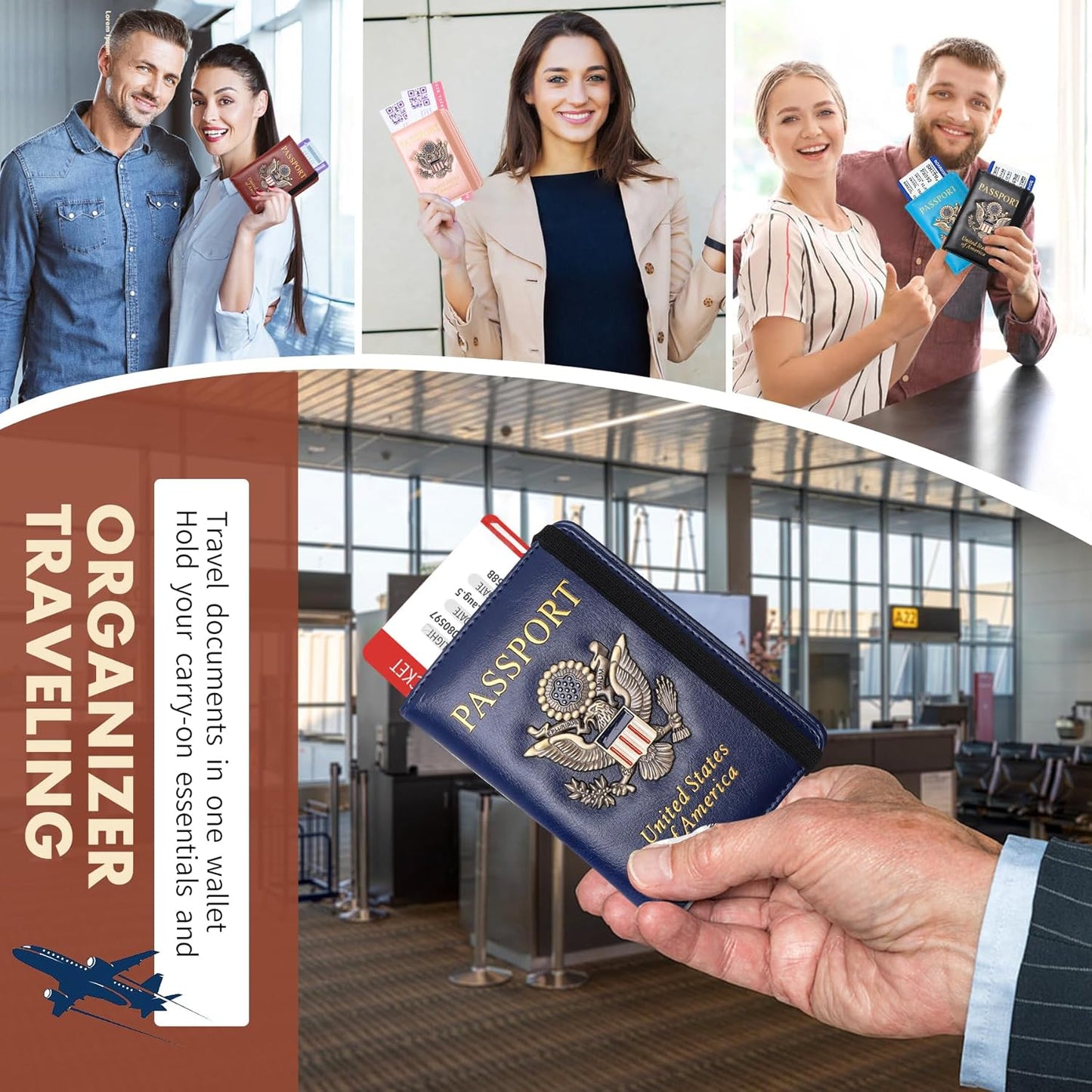 Passport Holder and Card Slot Combo RFID Blocking Leather Travel Passport Wallet for Men and Women US Passport Cover Protector(black)