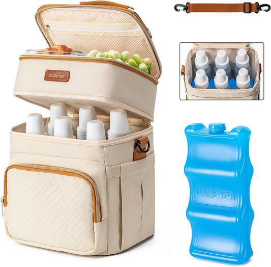 Insulated Breastmilk Cooler Bag with Ice Pack - Holds 6x9oz Bottles, Leakproof Double Layer, Baby Bottle Cooler Bag with Adjustable Strap for Nursing Moms, Daycare & Travel