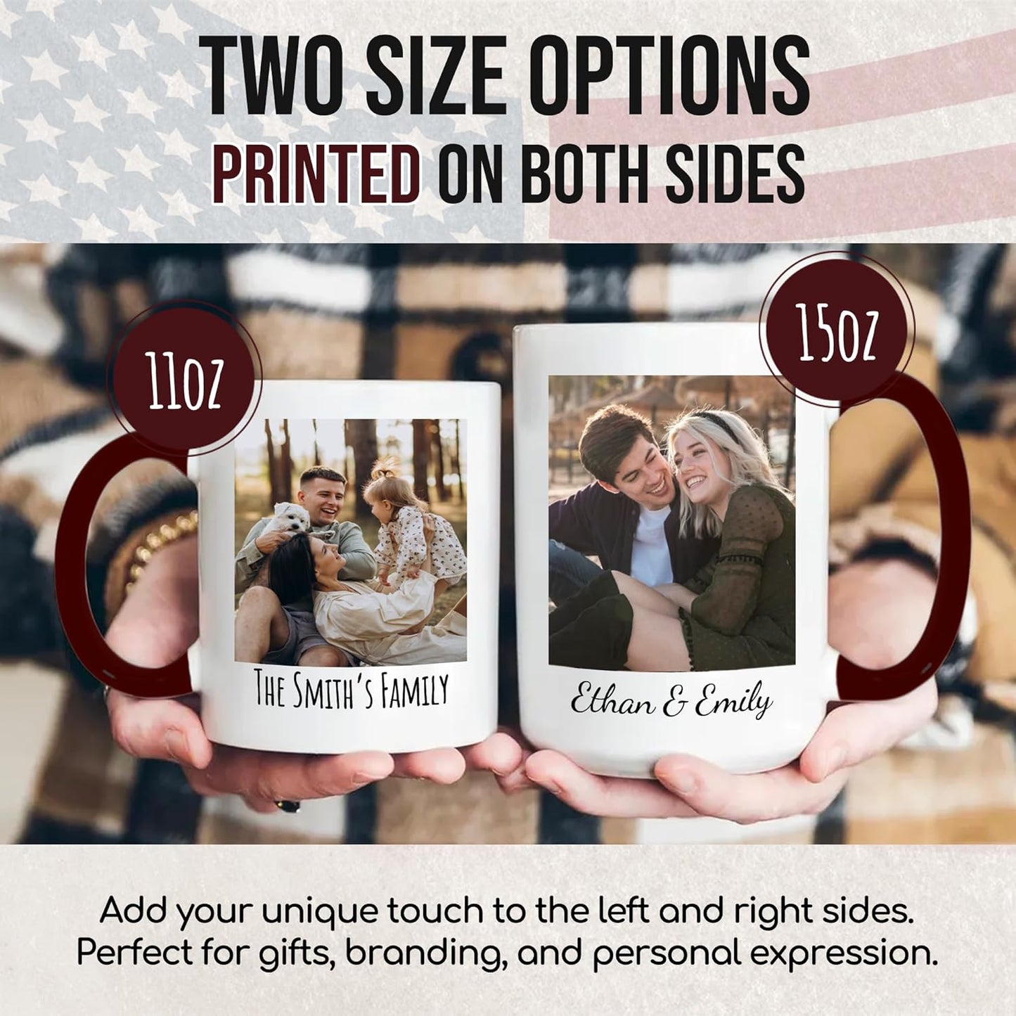 Custom Mug Upload Your Picture Personalized Coffee Mug with Photo Text Name Customized Cup Unique Ideas Gifts for Men Women Mom Dad Girlfriend Boyfriend Friend Family (Dark Red, 11oz)