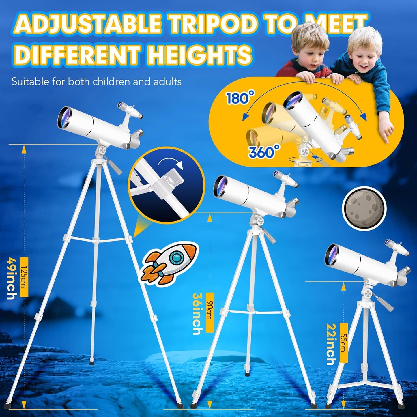 Hawkko Telescope for Adults & Kids – 80mm Aperture 500mm Telescopes for Adults Astronomy, (20X-150X) Portable Refractor Telescope Kit for Beginners with Decorate Stickers, AZ Tripod, Phone Adapter