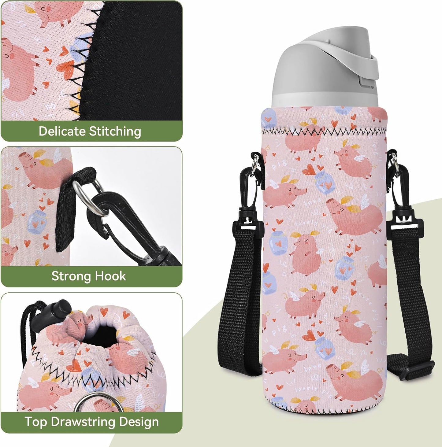 Neoprene Water Bottle Carrier Bag with Adjustable Shoulder Strap for Men Women Walking Hiking,Portable Insulated Holder Case for Stainless Steel/Glass/Plastic Bottles