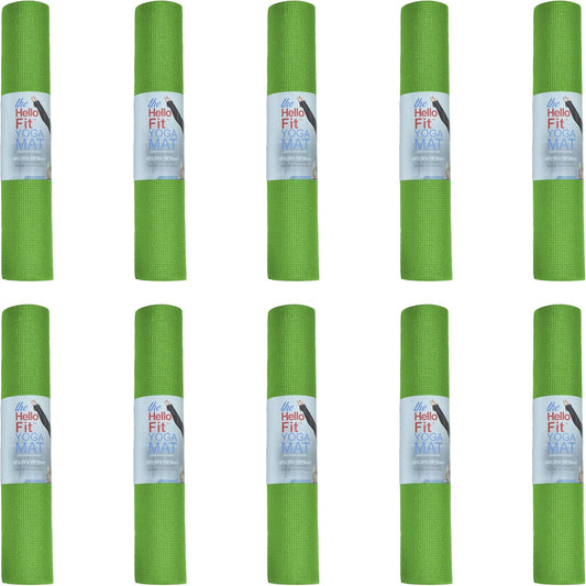 Hello Fit 10-Pack Yoga Mat, 68" x 24" Non Slip Exercise Mat, 4mm Thick Gym Mat for Fitness and Stretching, Bulk Non Toxic Yoga Mats for Schools and Studios