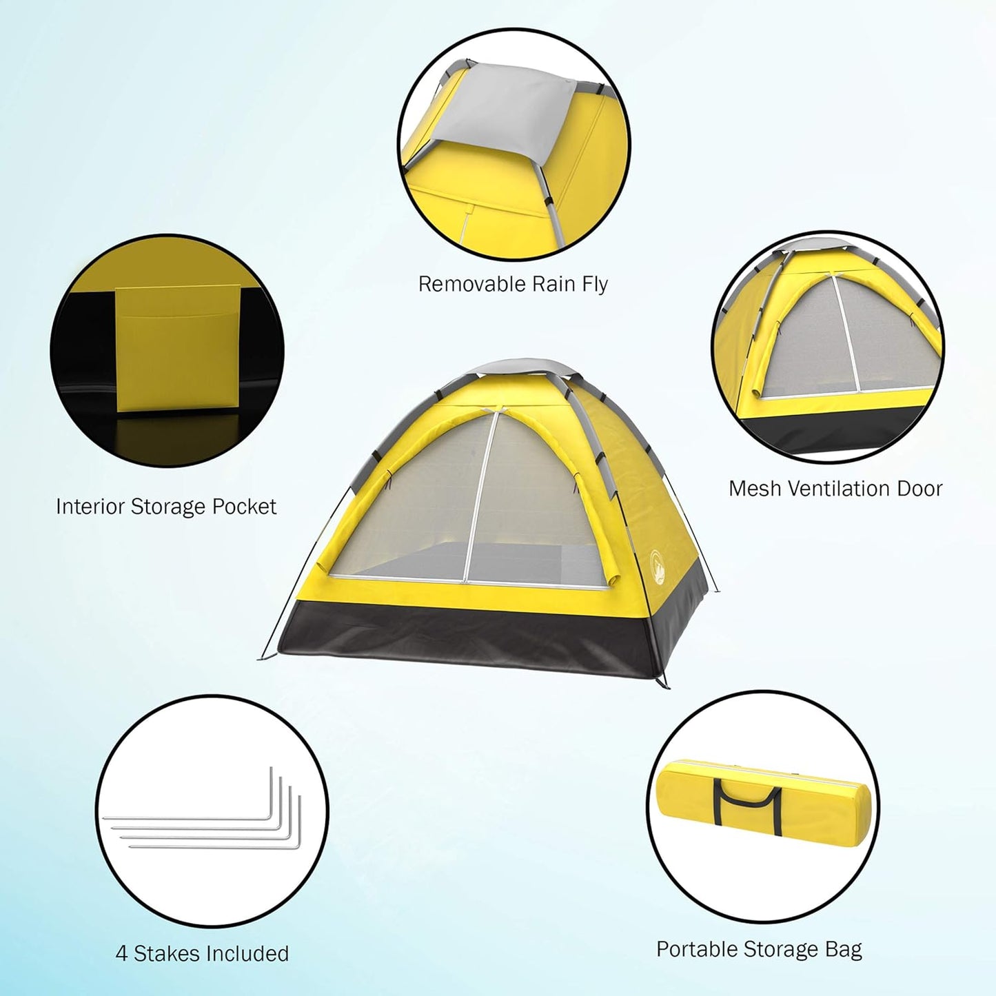 2-Person Dome Tent – Easy Set Up Shelter with Rain Fly and Carrying Bag for Camping