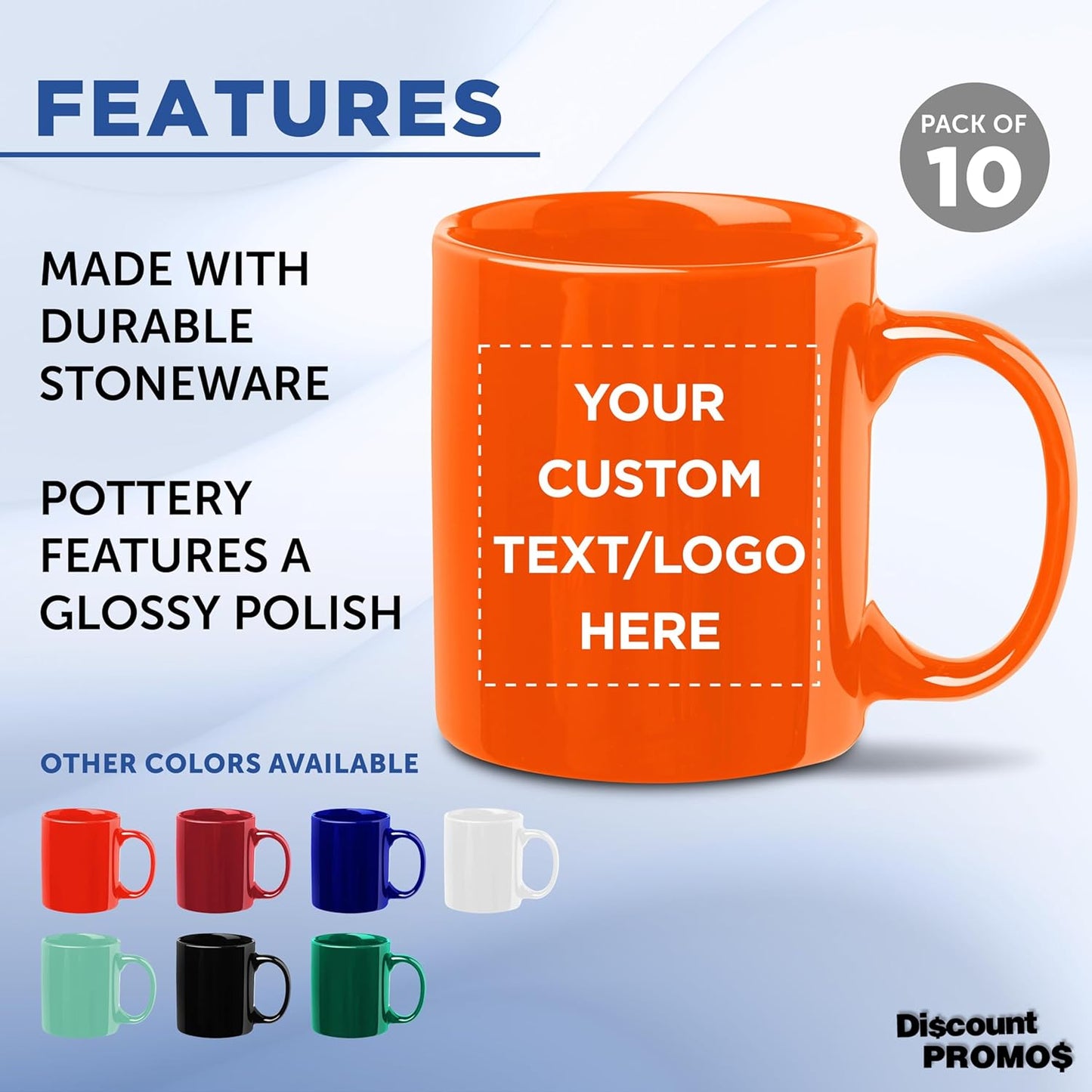 Custom Ceramic Coffee Mugs 11 oz. Set of 10, Personalized Bulk Pack - Coffee cup set, Iced coffee cup, Gaming mug - Princeton Orange