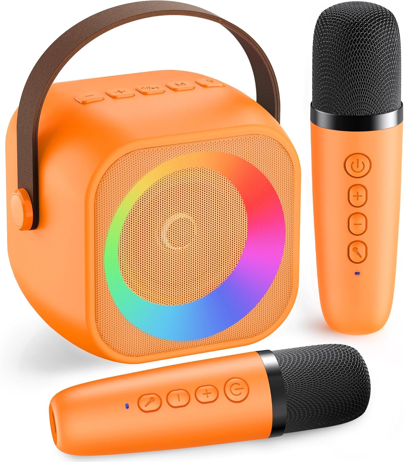 Karaoke Machine for Kids Adults: Mini Portable Karaoke Machine with 2 Wireless Microphones and Lights, Christmas Birthday Gifts for Girls Boys Family Home Party(Orange)