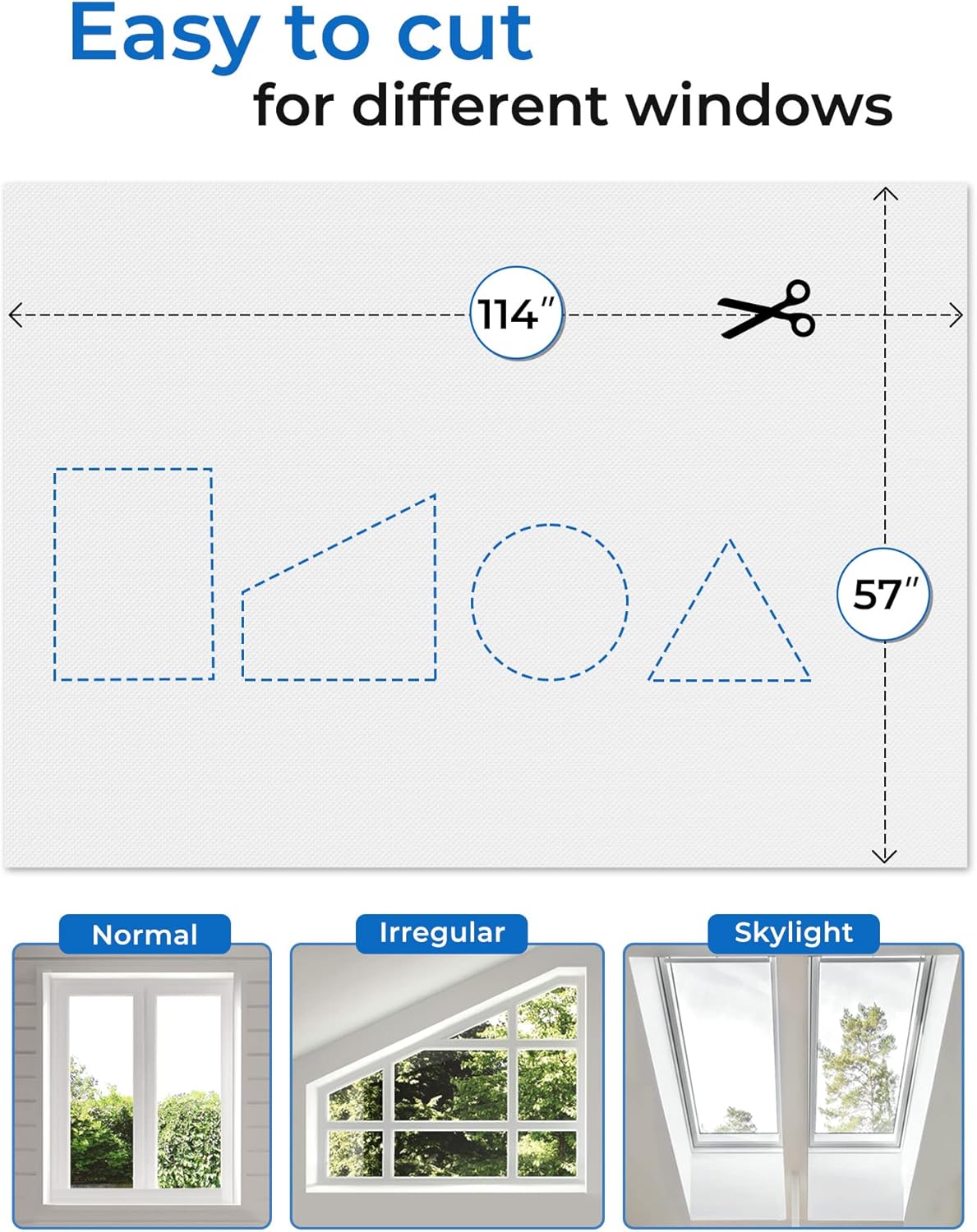 Sumobaby Blackout Curtains for Bedroom 114"x57" Portable No Drill Black Out Curtains with Heat-Resistant Magic Tapes,100% Blackout Blinds Easy to Cut Fit for Home Cinema,Dorm Room,Nursery(White)