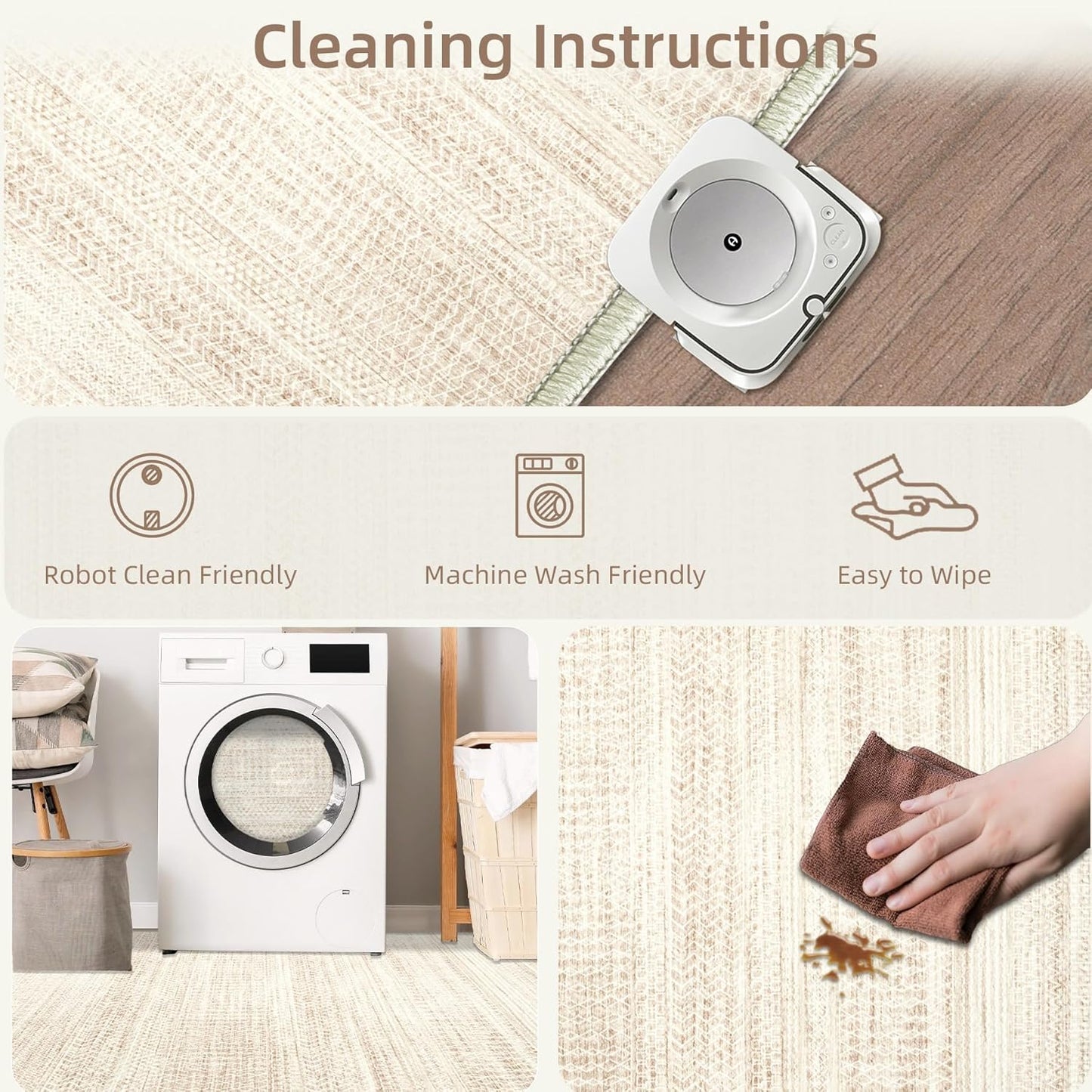 Moroccan Area Rug 2x3 - Washable Distressed Entryway Rug Non-Slip Small Rug, Soft Low-Pile Geometric Farmhouse Indoor Door Mat Floor Carpet for Entrance Bedroom Kitchen(2'x3',Ivory Beige)