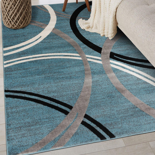 Rugshop Modern Wavy Circles Design Area Rug 4' x 6' Blue
