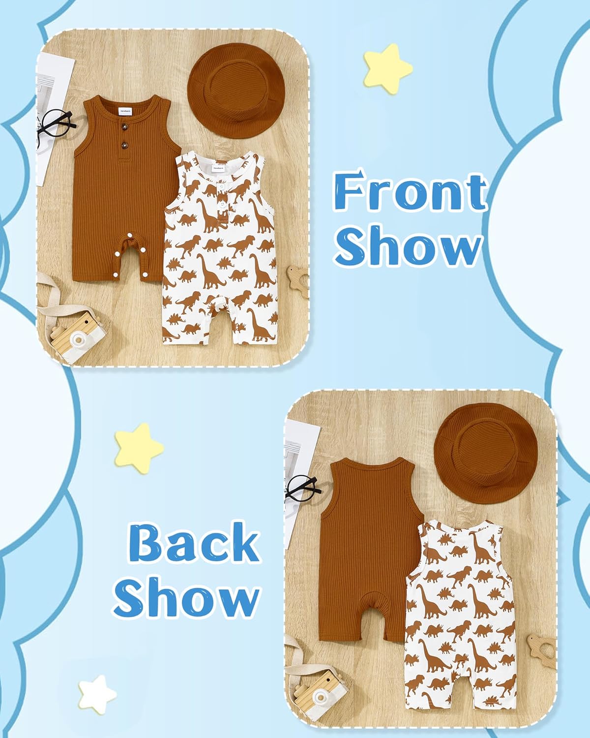 NZRVAWS Newborn Baby Boy Clothes Infant 0 3 6 9 12 Months Romper Sleeveless Jumpsuit Bodysuit Hat