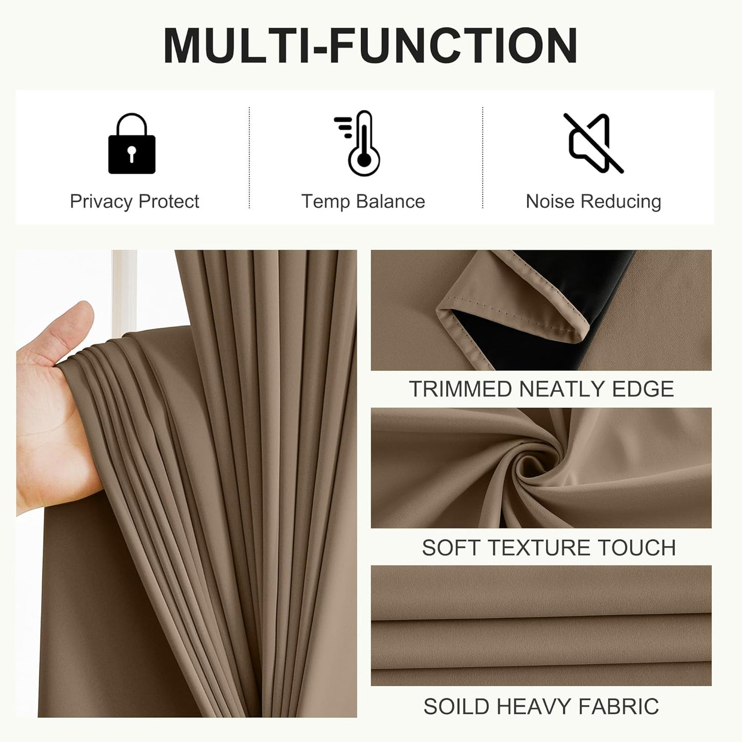 NICETOWN 100% Blackout Curtains 84 inch Long for Bedroom, Total Blackout Thermal Insulated Grommet Long Window Curtains 2 Panels Set, 2 Panels, Khaki, 52 inch Wide