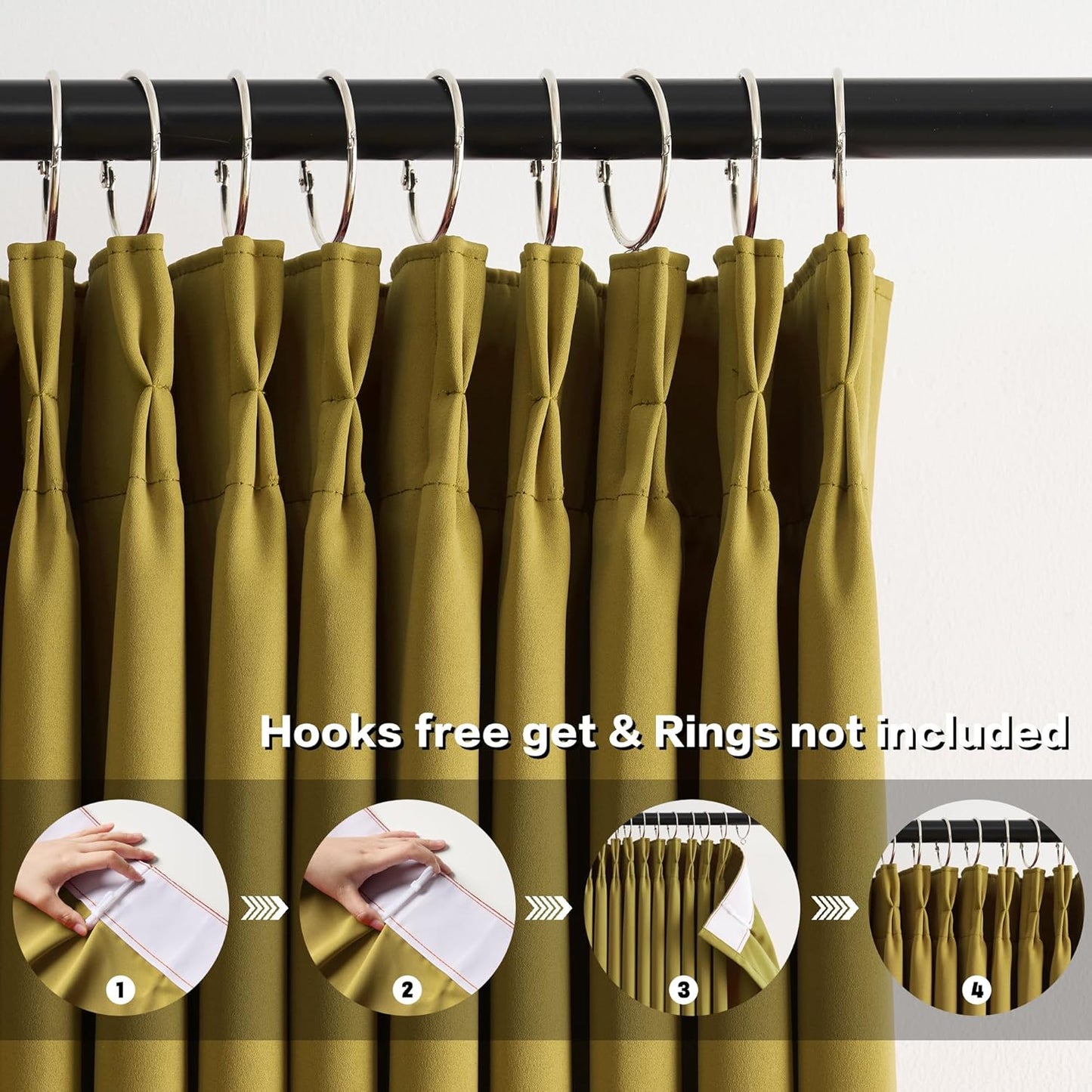 KEQIAOSUOCAI Yellow Pinch Pleated Curtains 45 Inch Length 2 Panels Set Noise Cancelling Window Drapes for Nursery Bedroom Living Room 40x45