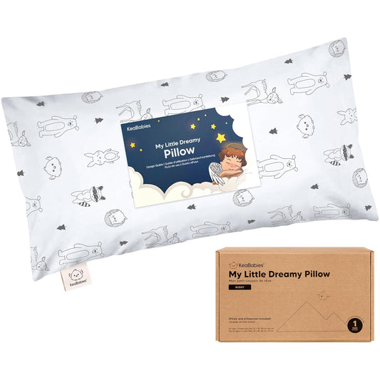 Toddler Pillow with Pillowcase - 10x18 My Little Dreamy Kids Travel Bed Pillows for Sleeping, Organic Cotton Small Pillowcase, Soft & Breathable, Machine Washable, Toddlers 2-5 Years Old (KeaFriends)