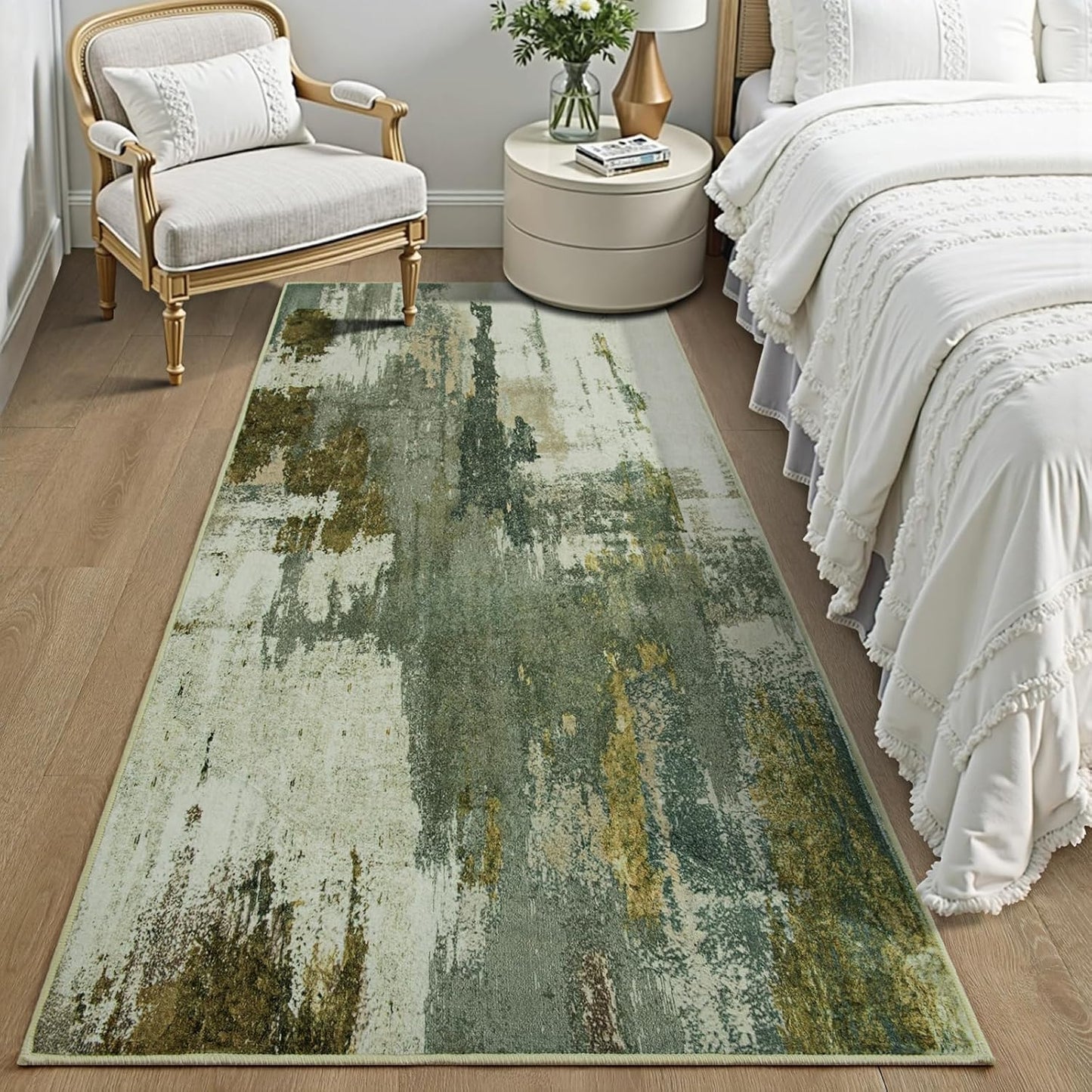 Washable Runner Rug, 2x6 Kitchen Rugs Green Long Runner Rugs with Rubber Backing, Abstract Non-Slip Carpet Runners for Hallways, Kitchen, Bedroom, Laundry, Entrance