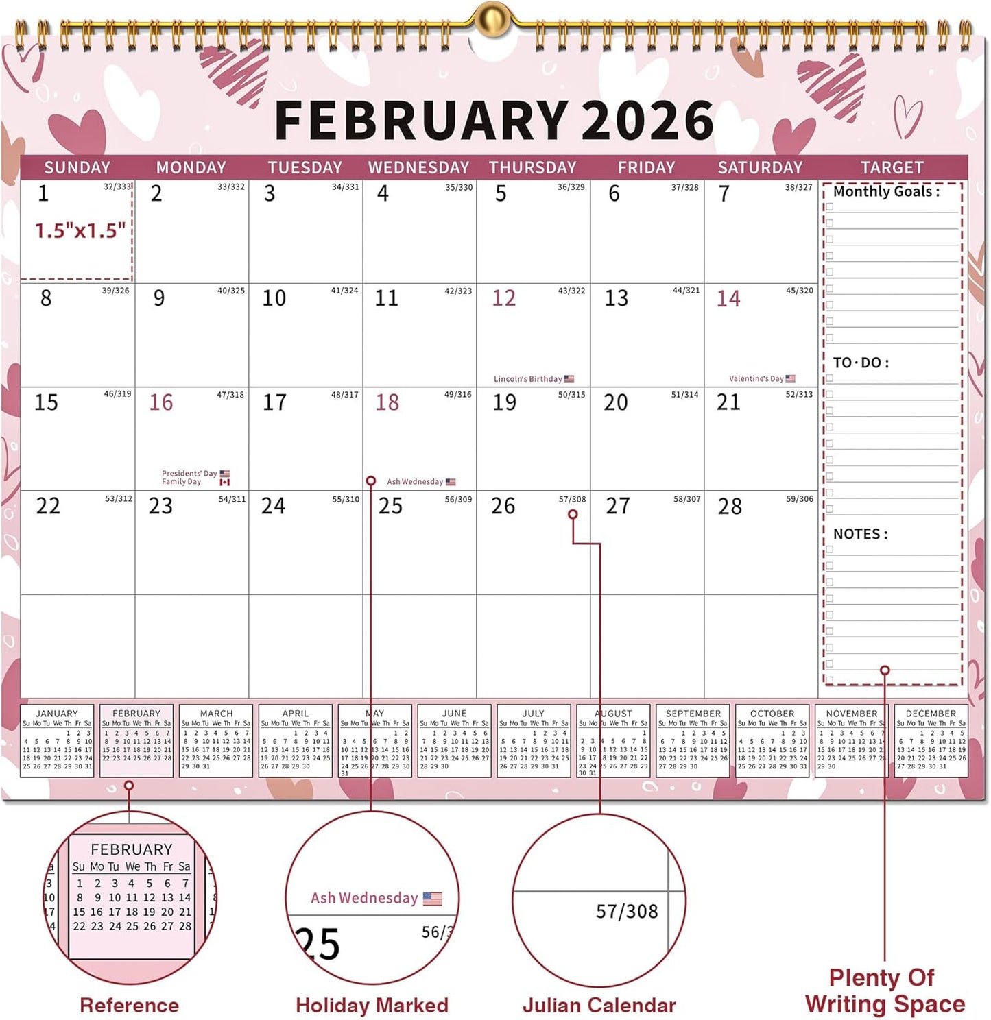 2025-2026 Calendar, 18 Month Wall Calendar 2025-2026 Hanging Spiral Bound Magnetic Fridge Desk Calendars 15" x 12", Jul 2025 - Dec 2026, A- Small Colorful