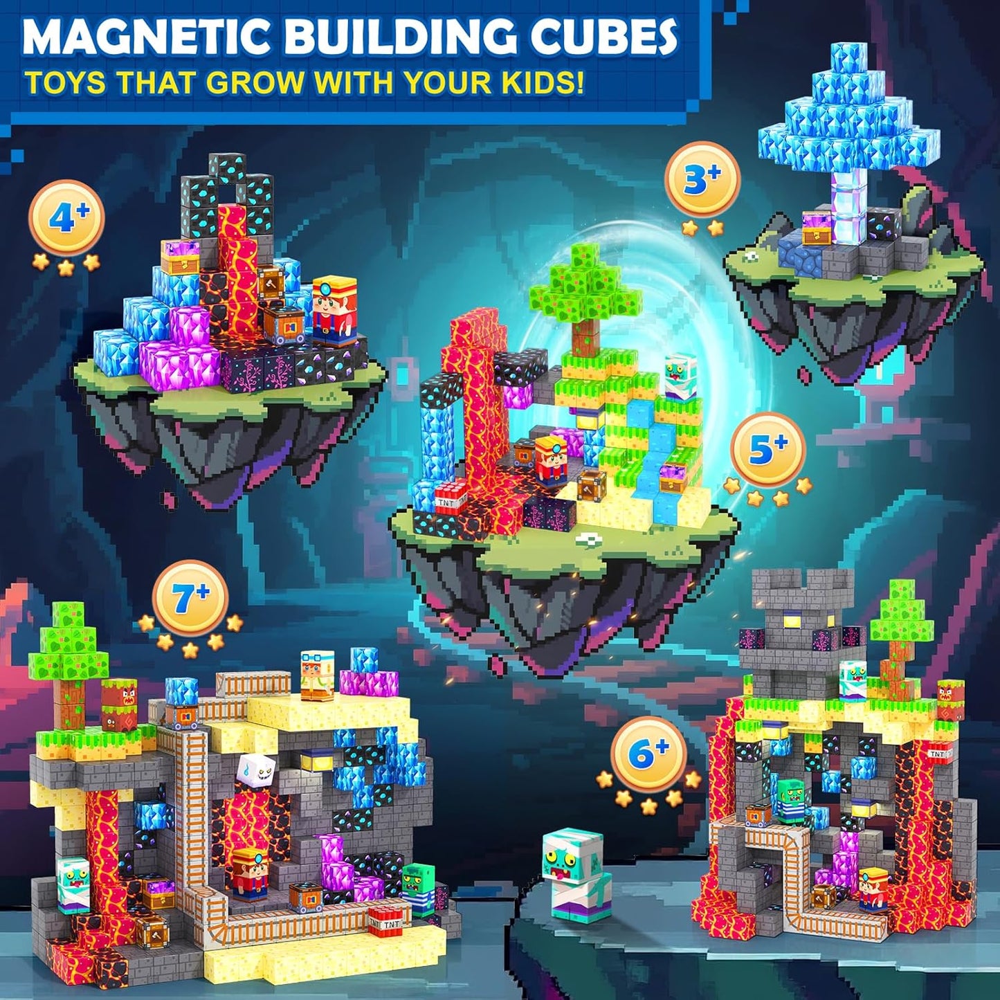 Magnetic Blocks, Build Mine Magnet World Set for Kids Ages 4-8, Magnetic Tiles Toddler Outdoor Toy STEM Construction Building Blocks Sensory Toys for Boys & Girls Ages 3+ Kids Games