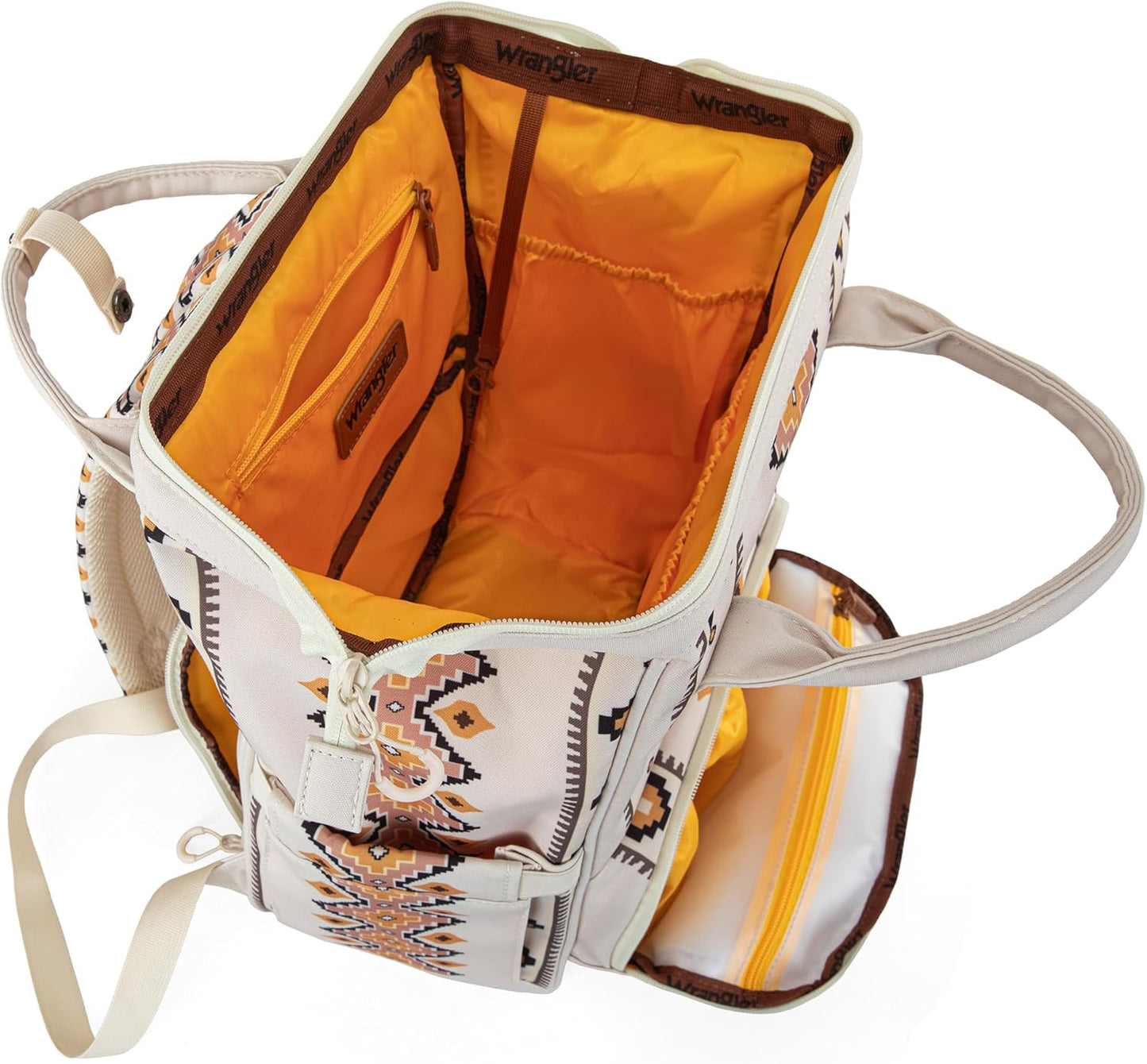 Wrangler Aztec Backpack Organized Daypack Travel Baby Bag with Stroller Strap and Side Bottle Pockets