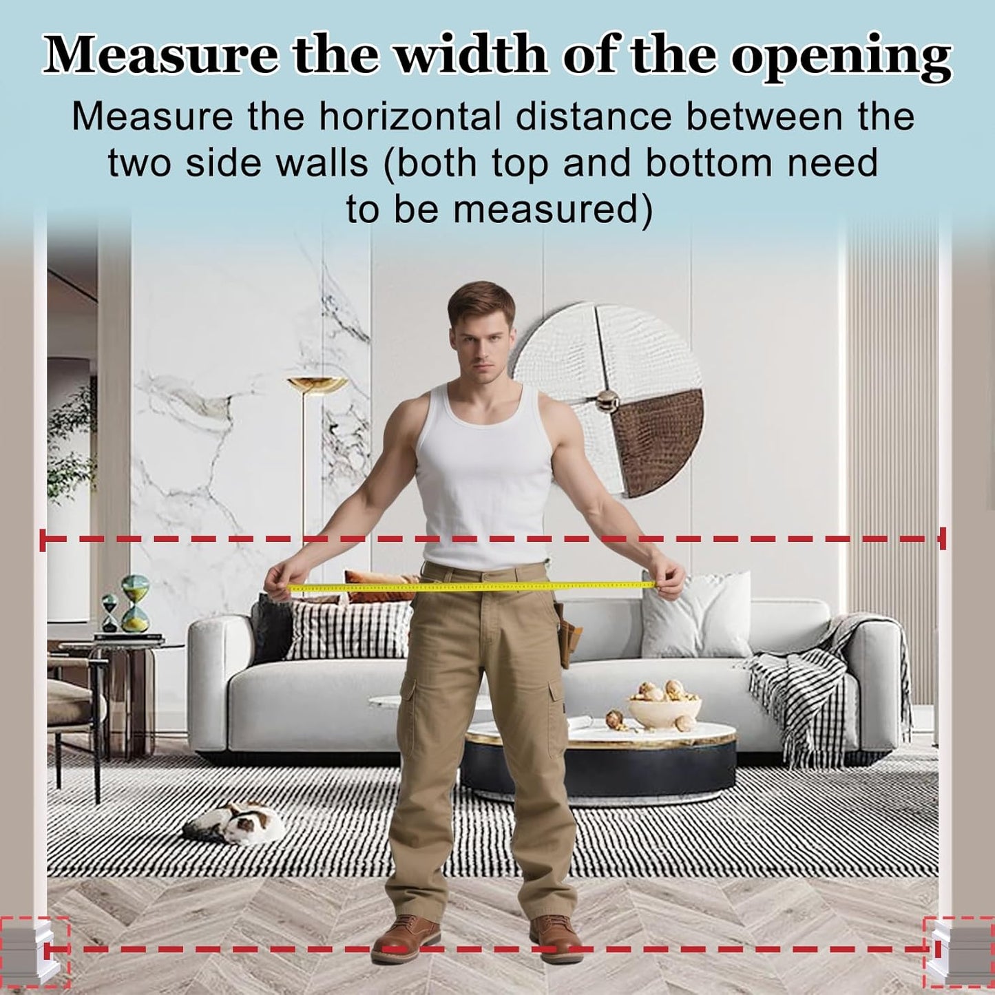 WAOWAO Triple Lock Baby Gate Extra Wide 44.48-48.42" Pressure Mounted Walk Through Swing Auto Close Safety Black Metal Dog Pet Puppy for Stairs,Doorways,Kitchen