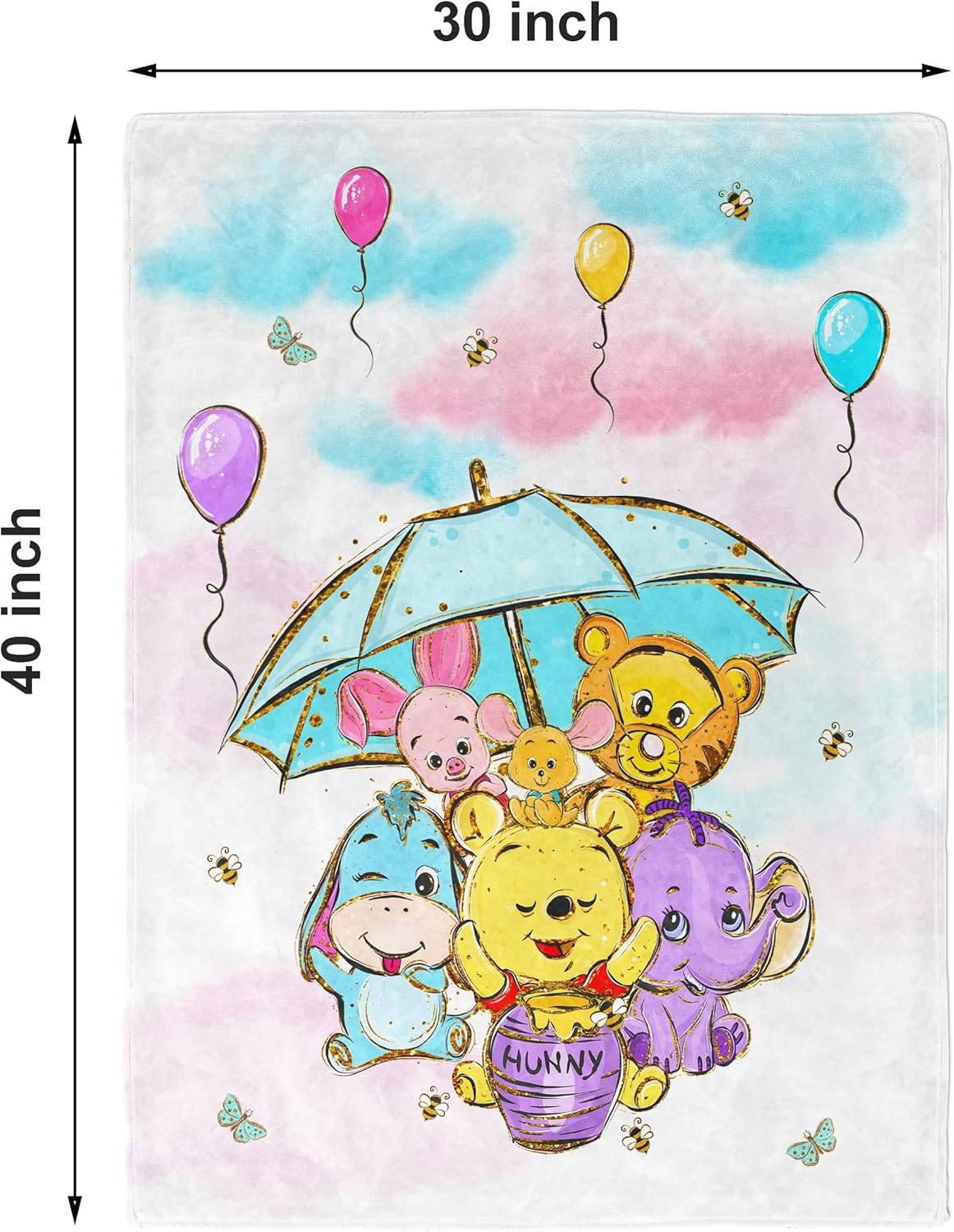 UNIQUE Blue Winnie Ultra Soft Fleece Baby Blanket 30x40in, Cute Winnie Baby Blanket, Gender Neutral