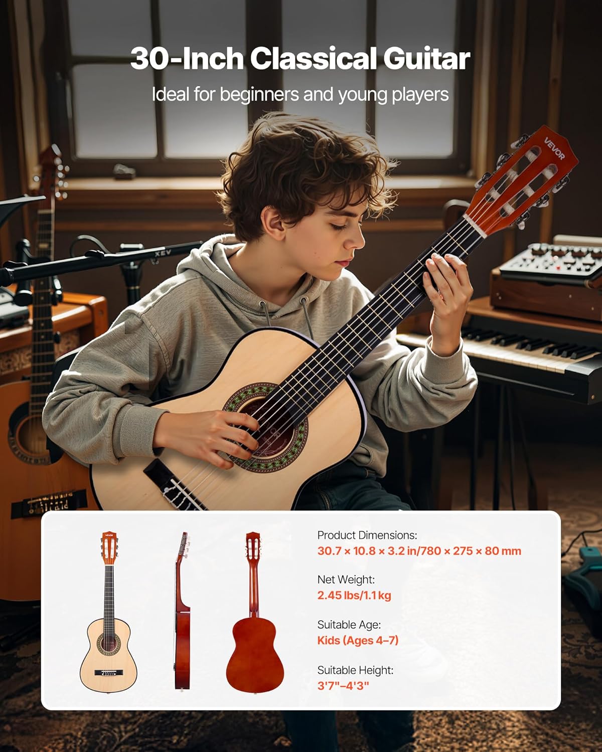 VEVOR Acoustic Guitar, Classical Guitar Starter Kit for Beginners, with Nylon Strings, Basswood Guitar, for Kids Adults Girls Boys Students