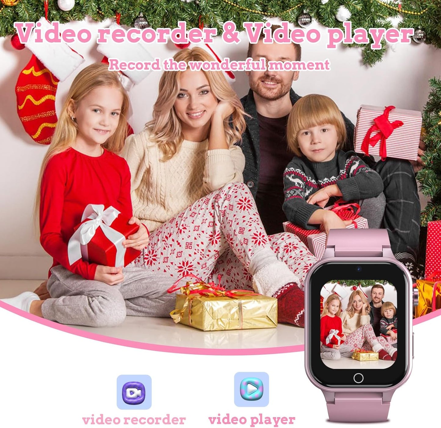 Goodatech Smart Watch for Kids 4-12 Years Boys Girls, 26 Puzzle Games,HD Camera,Video Music Player,Pedometer,Flashlight,Calendar,Alarm Clock,Aluminum Case,Sport Band (Pink)